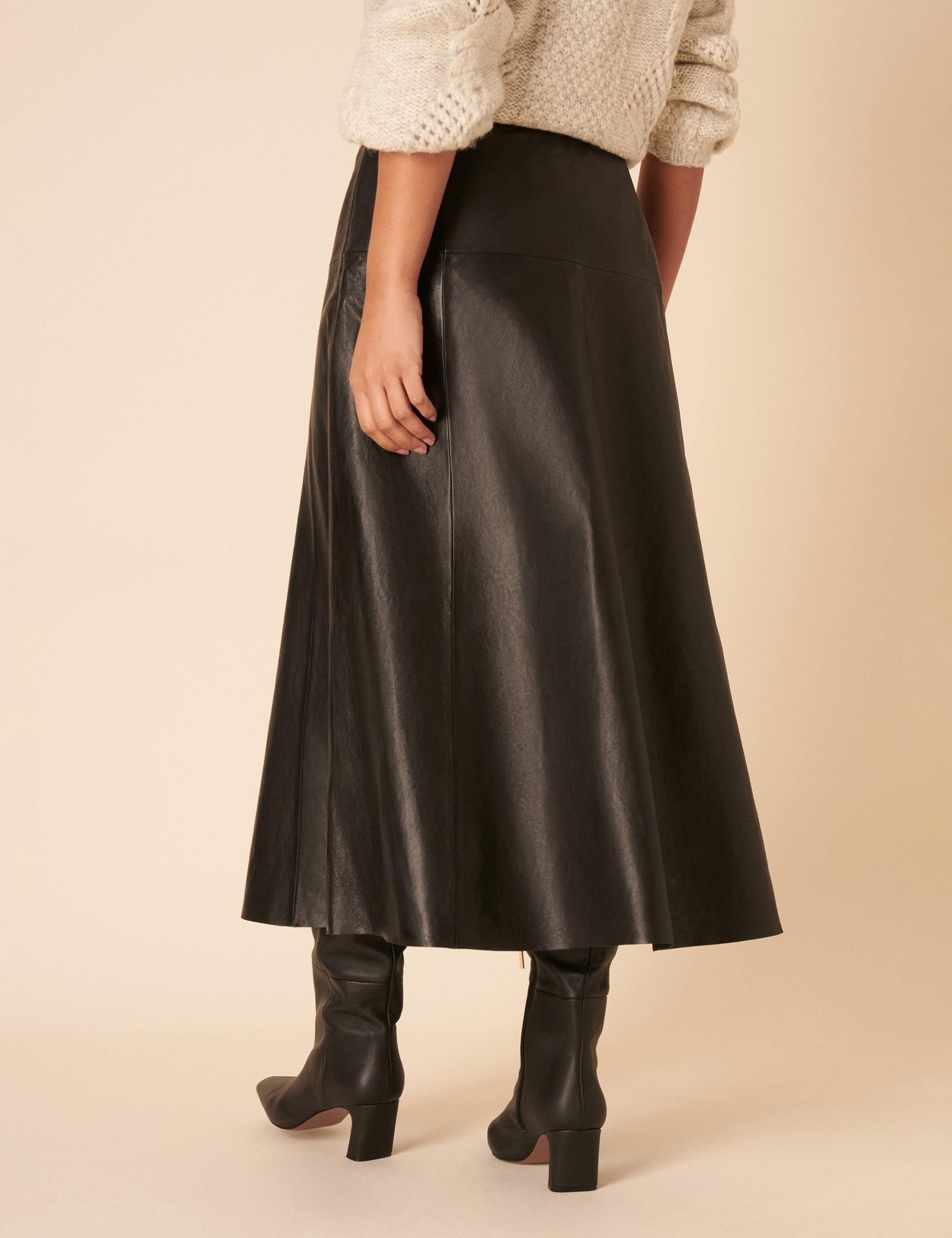 Leather Midi A-Line Skirt 2 of 5