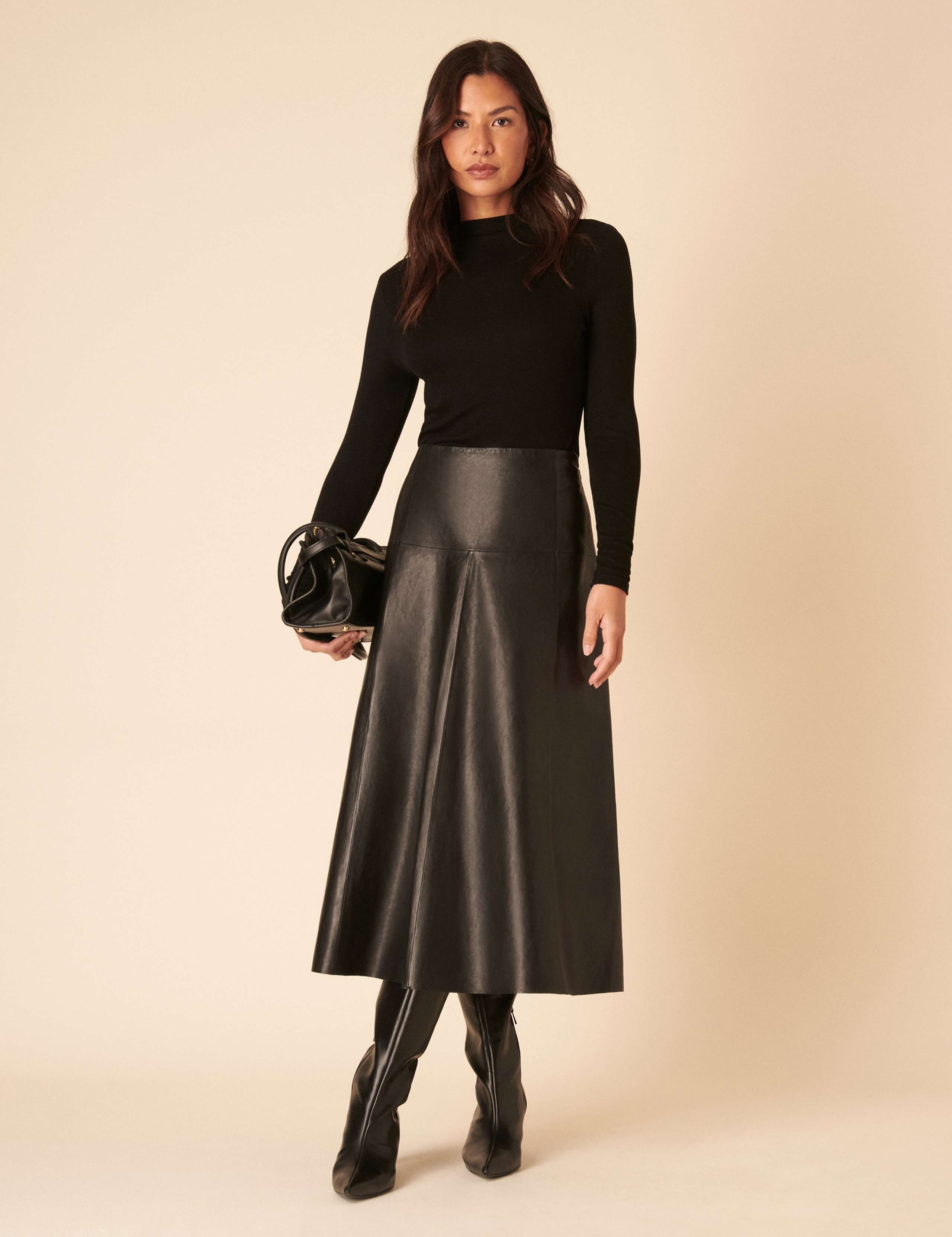 Leather Midi A-Line Skirt 3 of 5
