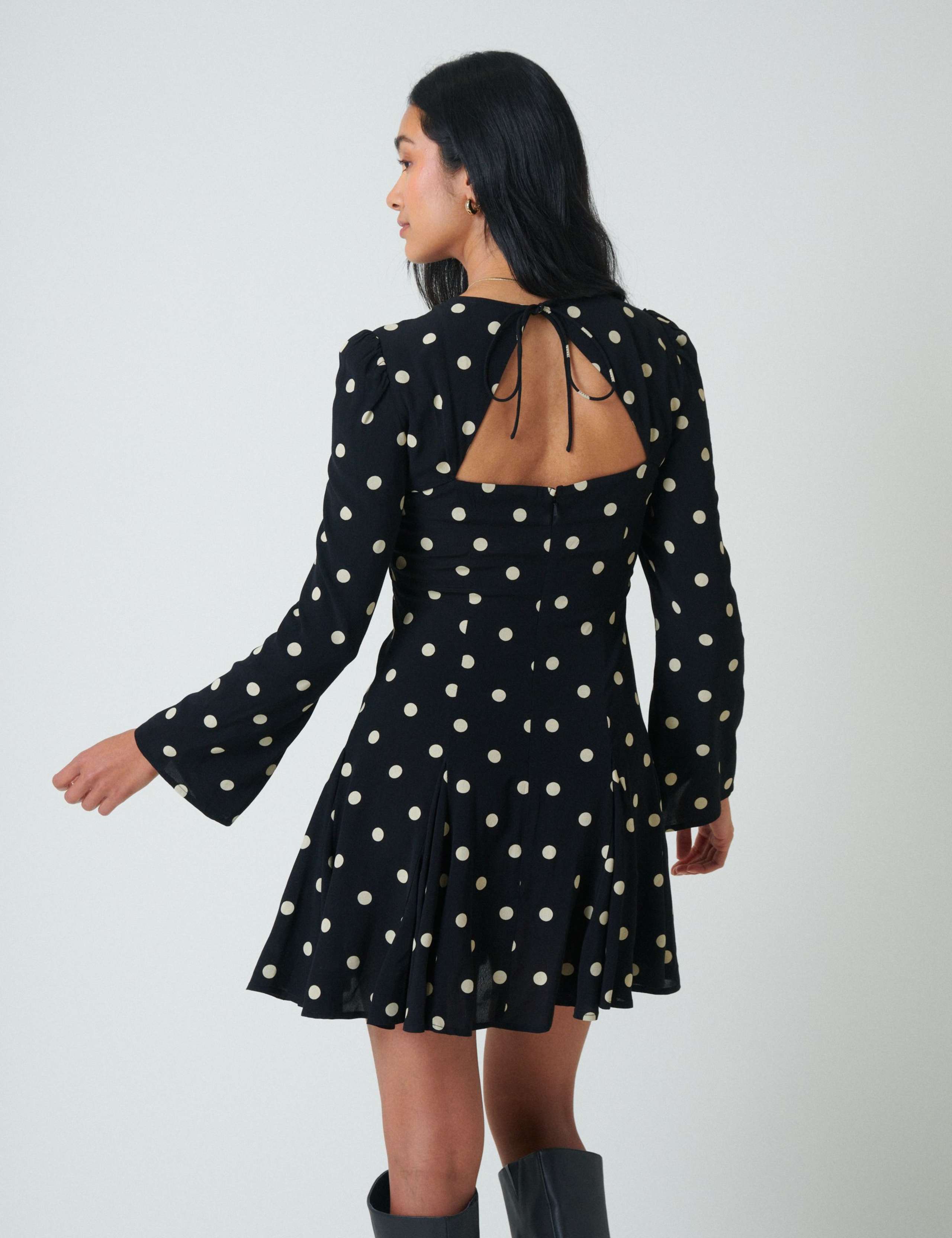 Polka Dot Open Back Mini Skater Dress 3 of 5
