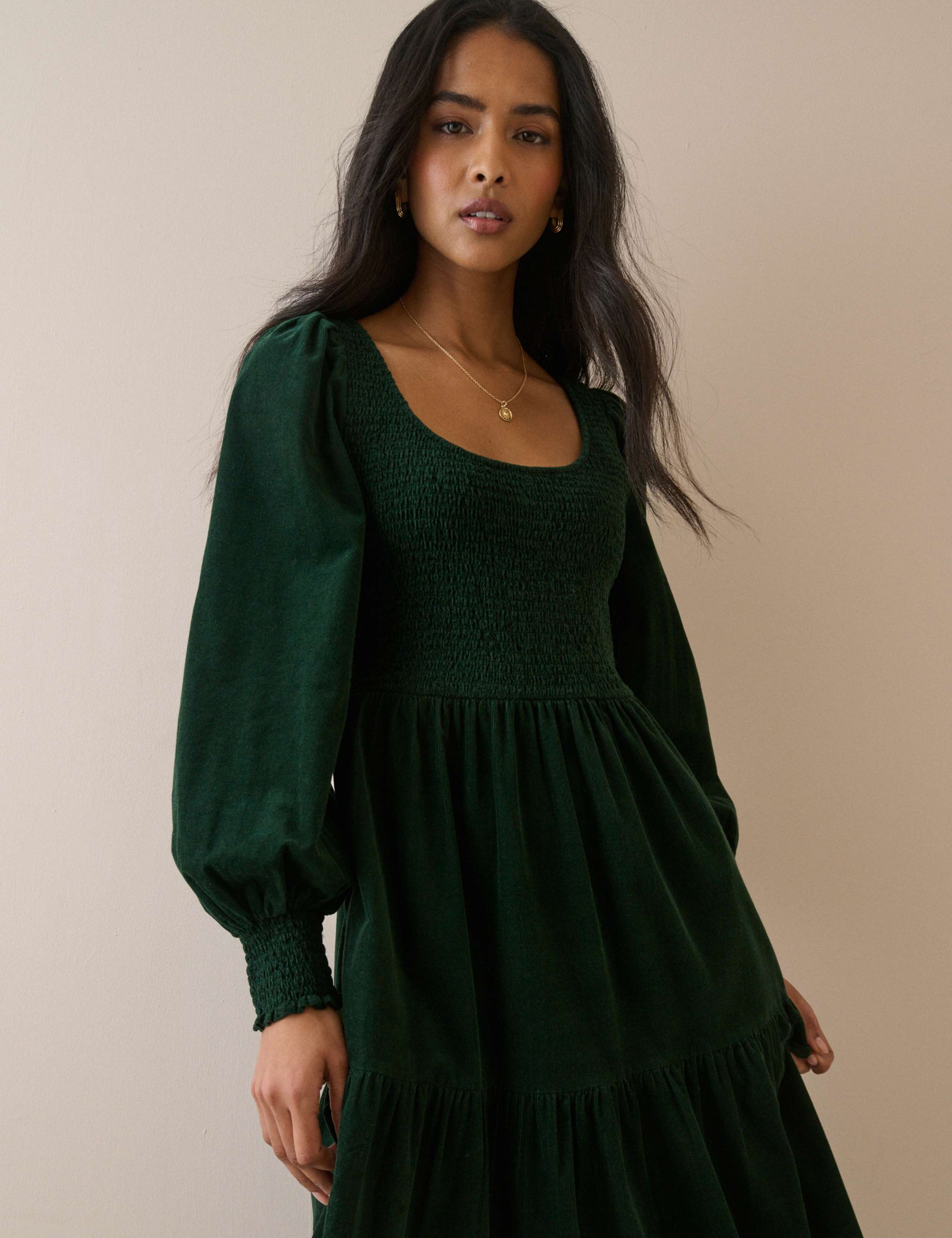 Cord Puff Sleeve Midi Waisted Dress 4 of 5
