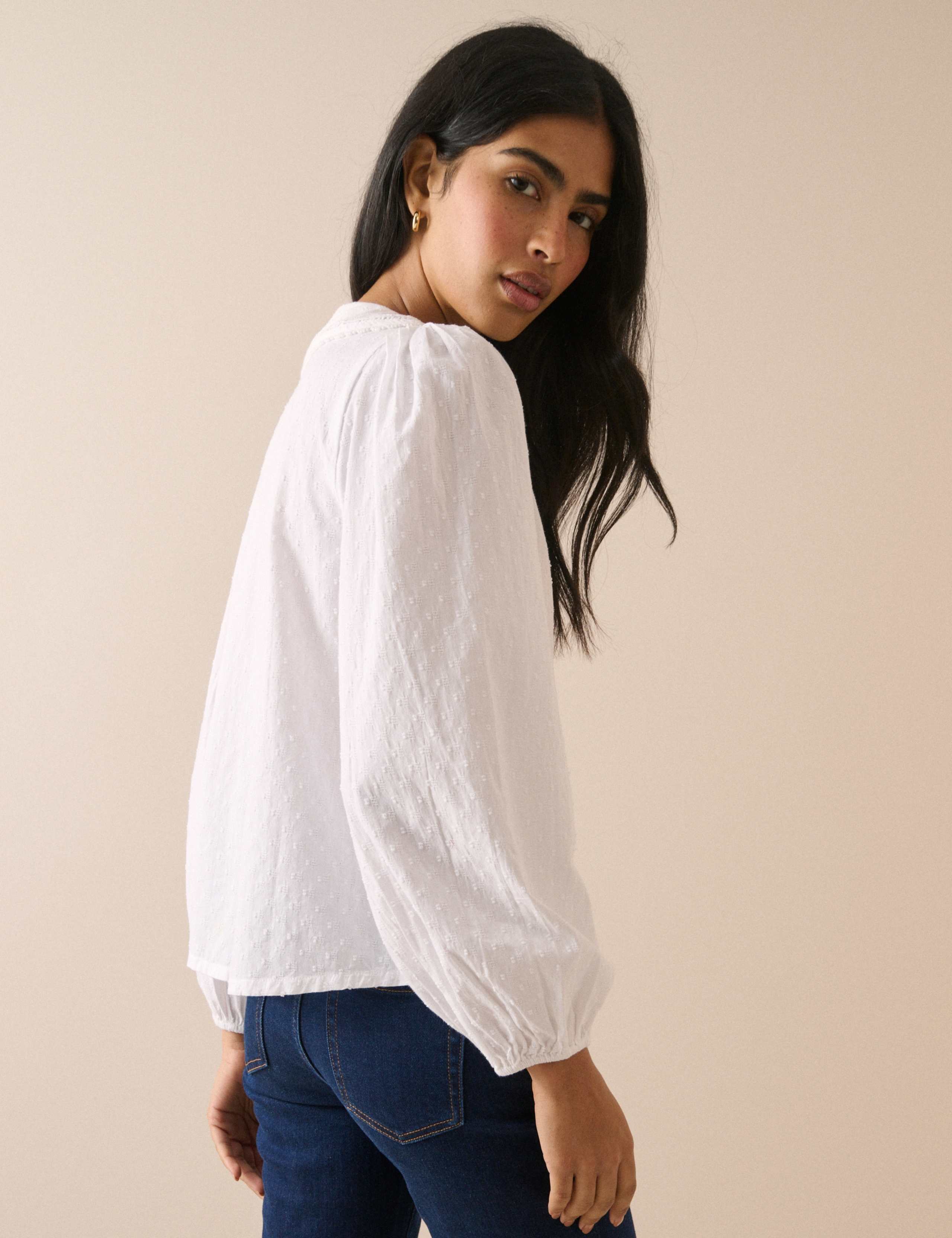 Pure Cotton Embroidered Peter Pan Collar Blouse 2 of 5