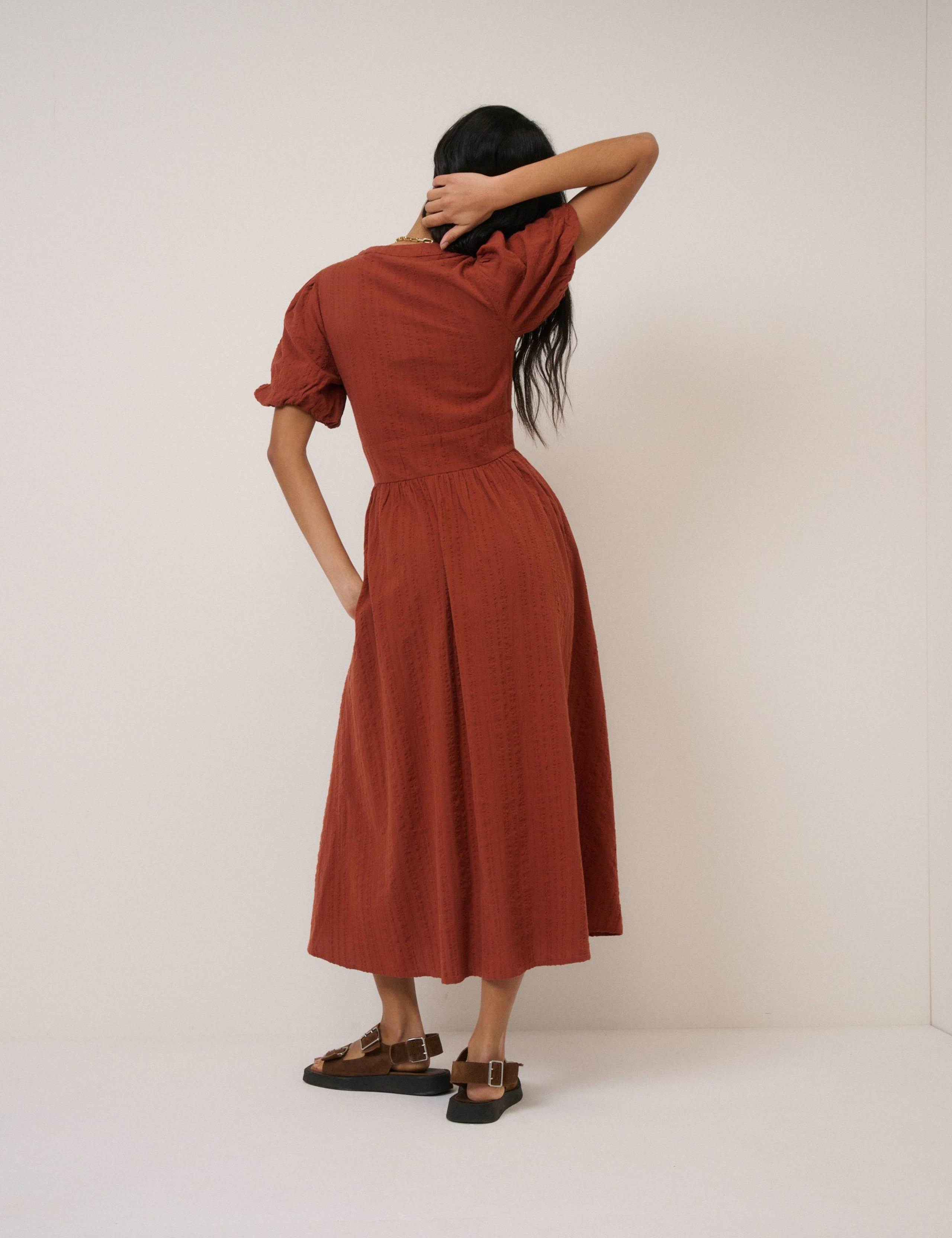 Pure Cotton V-Neck Midaxi Waisted Dress 2 of 5
