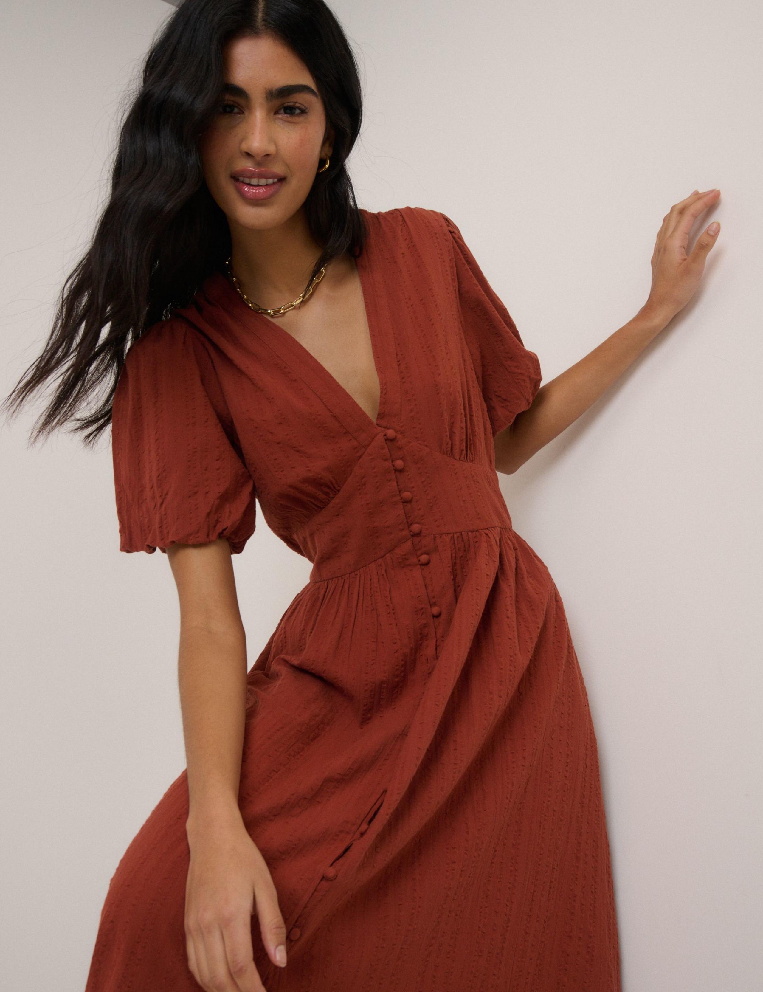 Pure Cotton V-Neck Midaxi Waisted Dress 3 of 5