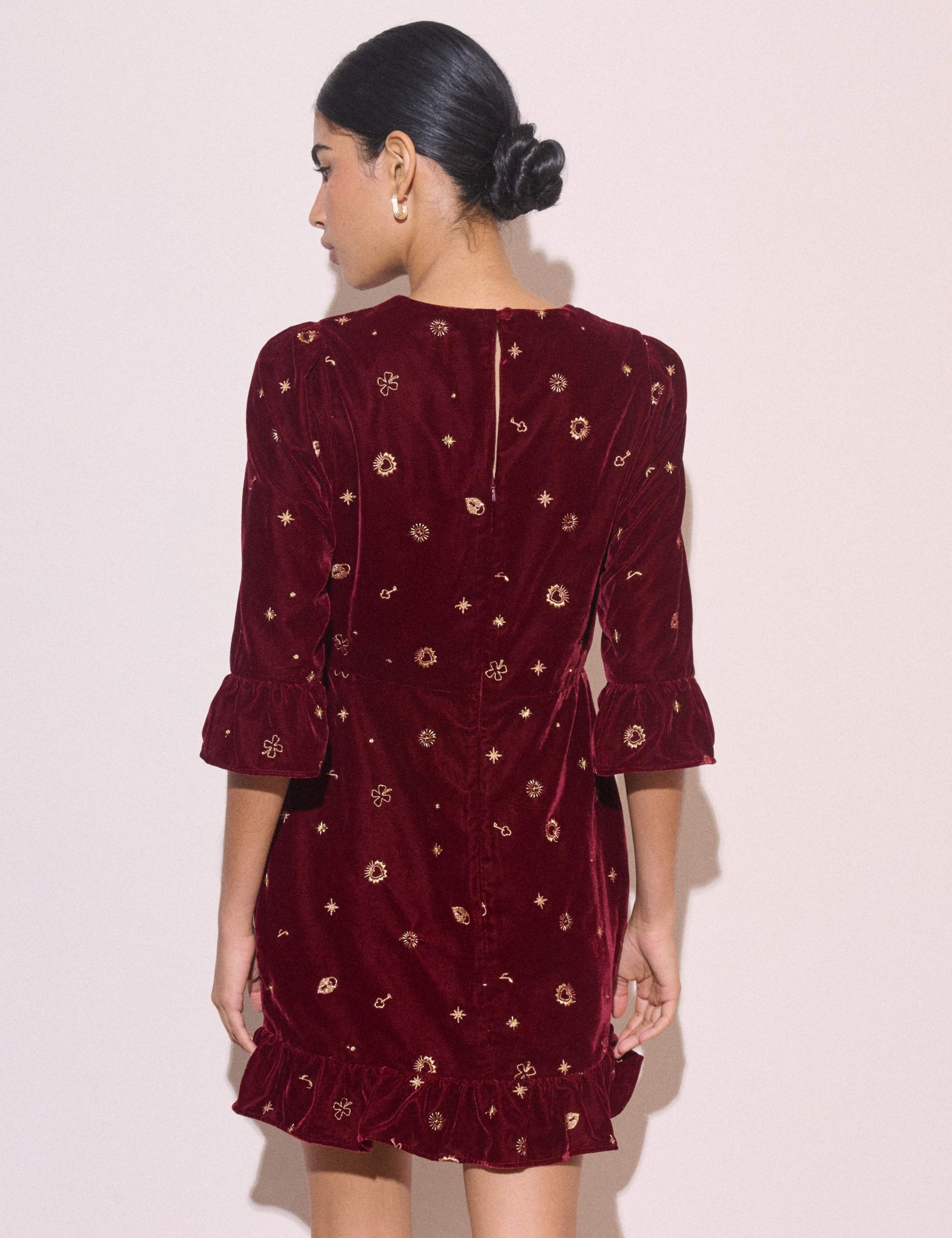 Embroidered Crew Neck Zip Up Mini Tea Dress 3 of 6