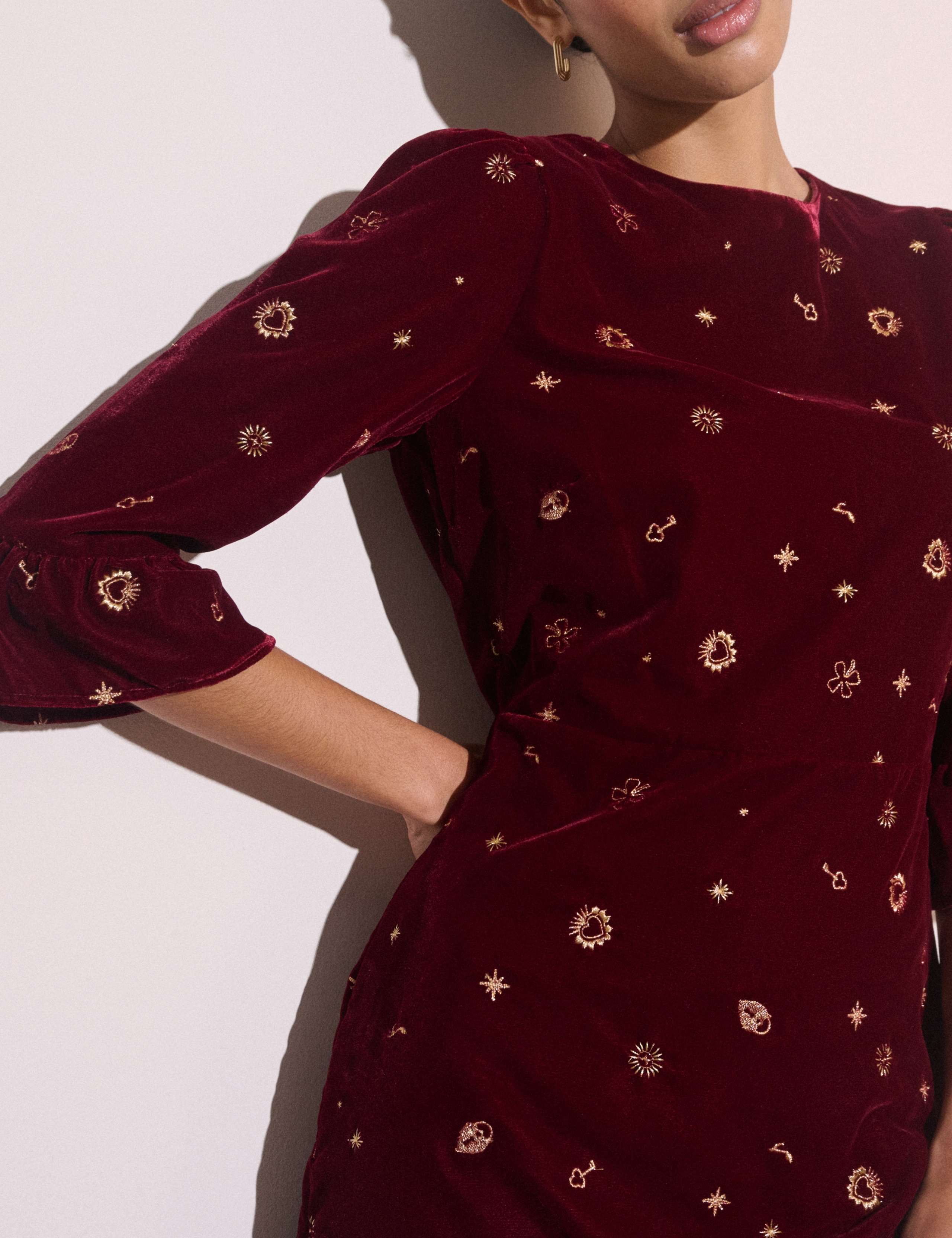 Embroidered Crew Neck Zip Up Mini Tea Dress 5 of 6