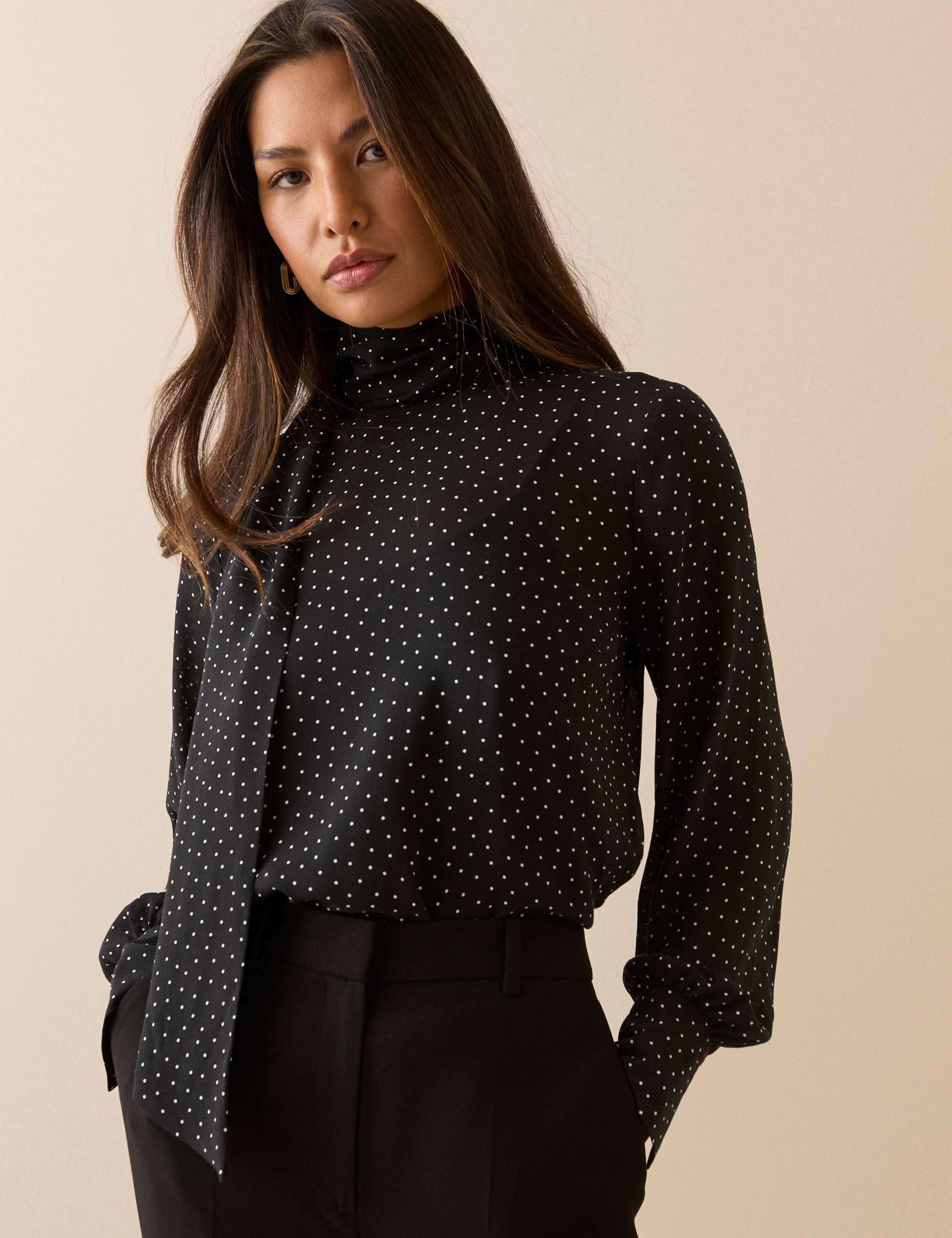 Polka Dot Tie Neck Blouse 2 of 4