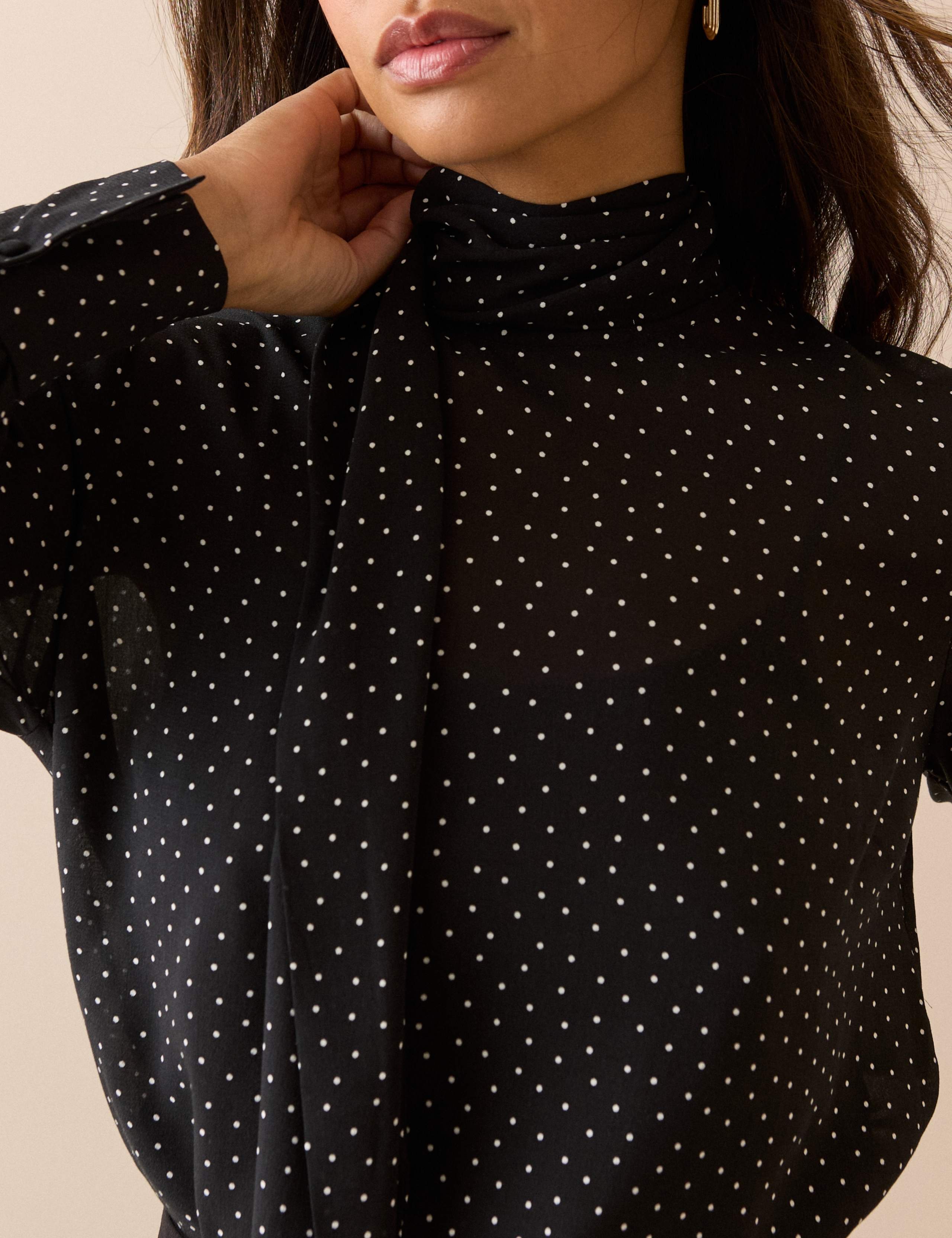 Polka Dot Tie Neck Blouse 4 of 4
