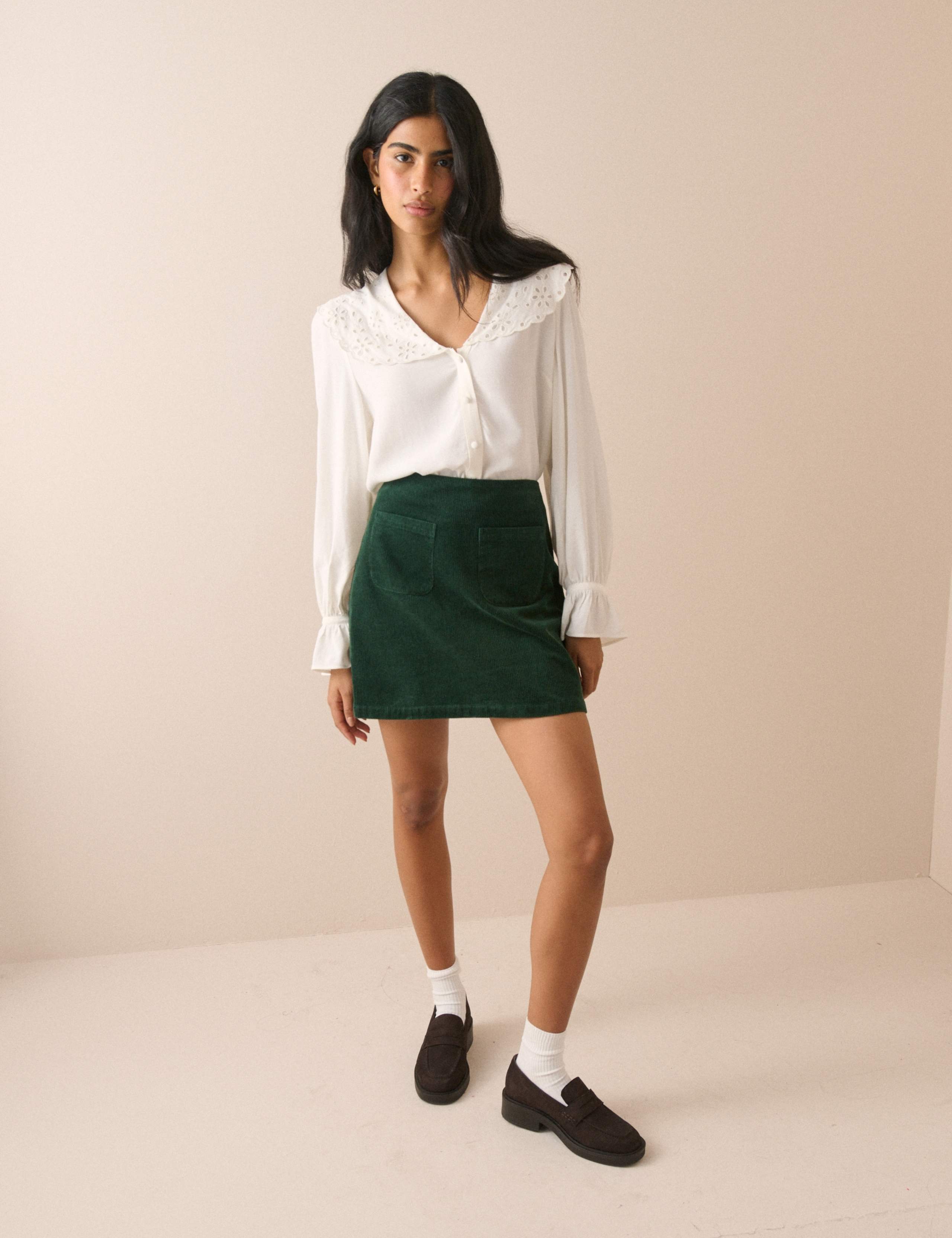 Pure Cotton Cord Mini A-Line Skirt 3 of 4