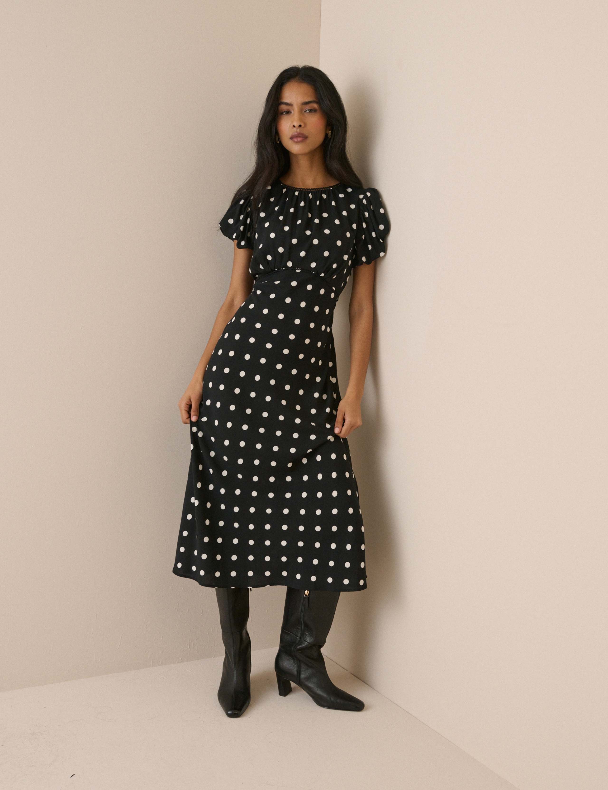 Polka Dot Midi Skater Dress 3 of 5