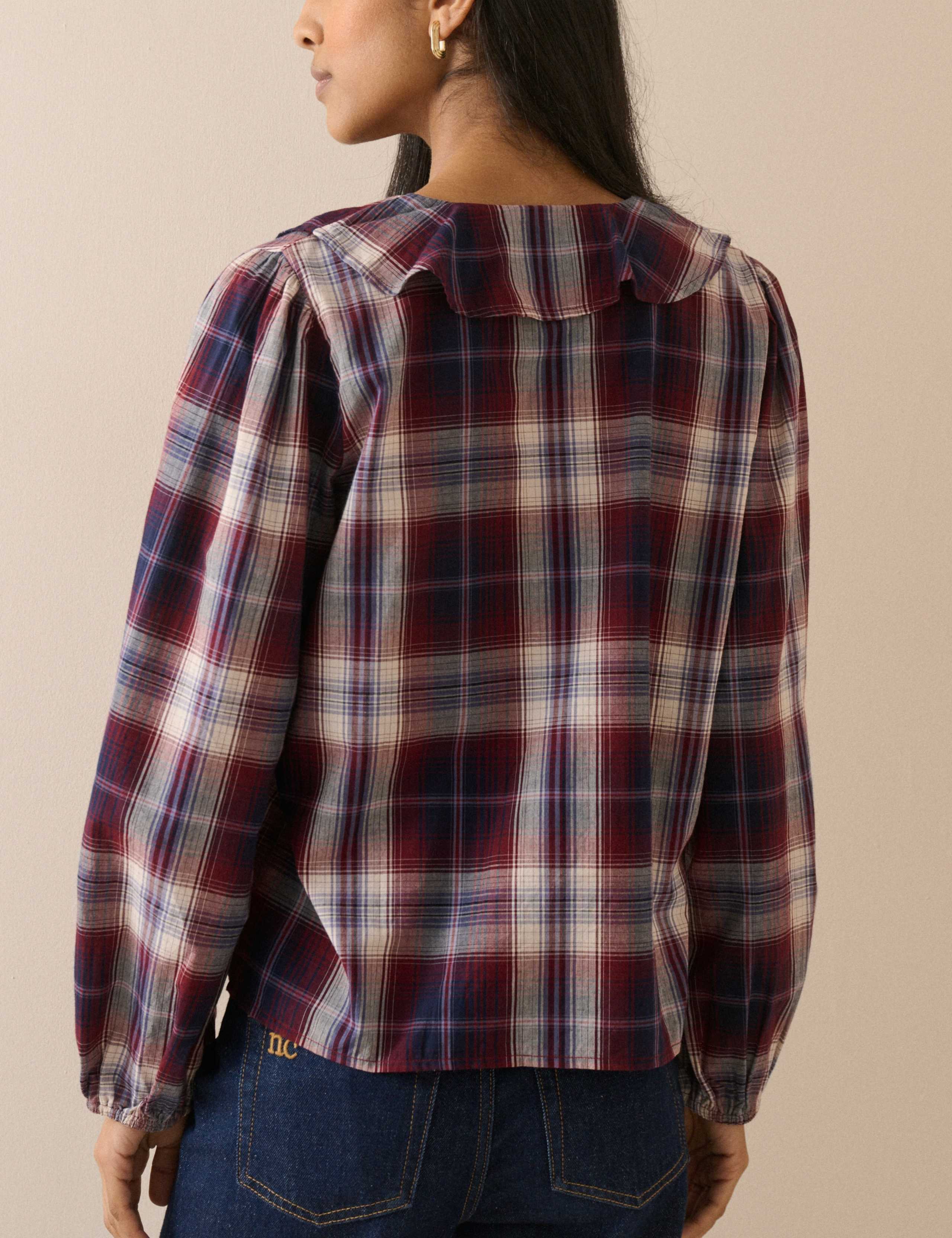 Checked V-Neck Frill Detail Blouse 2 of 5