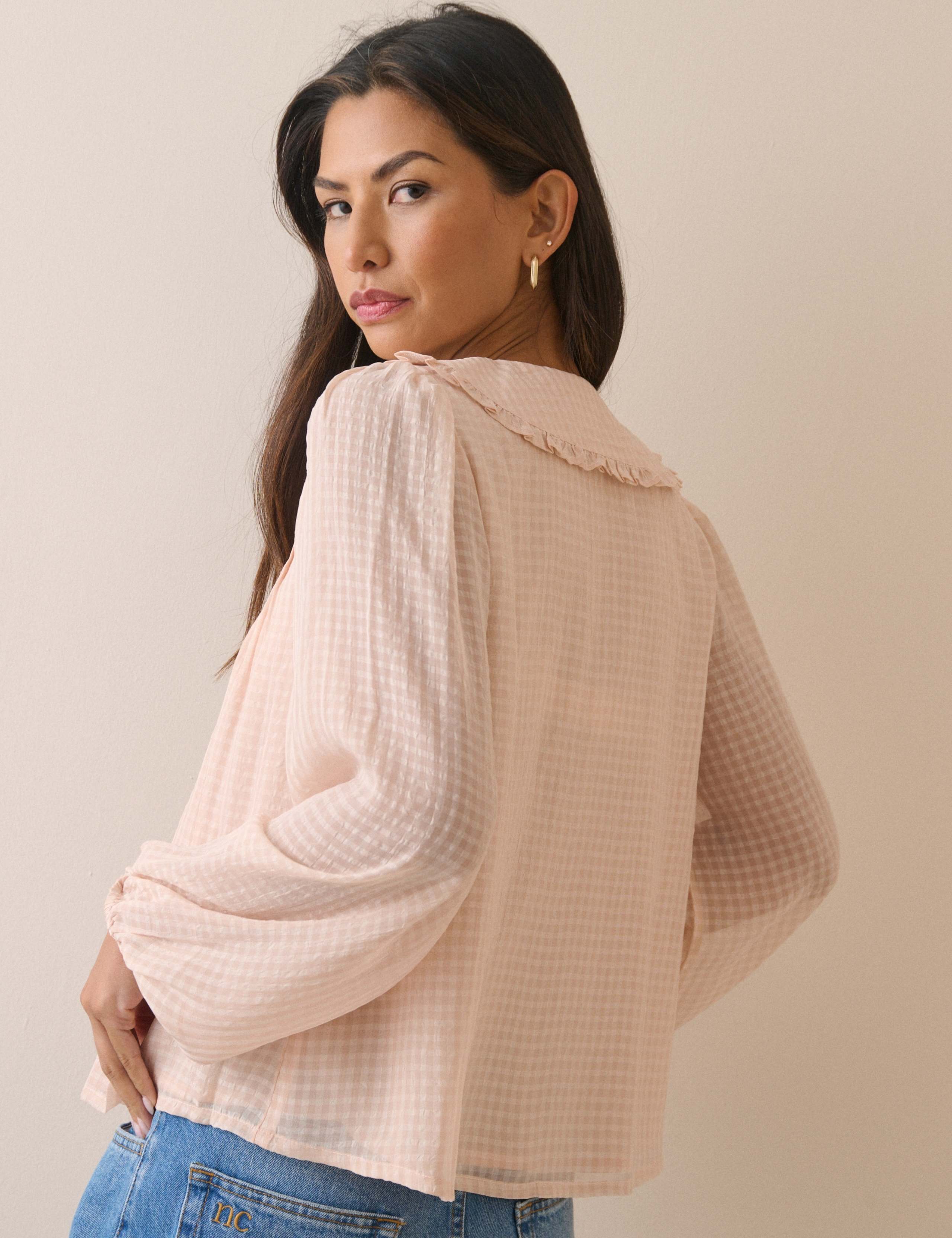 Checked Collared Ruffle Blouse 2 of 5