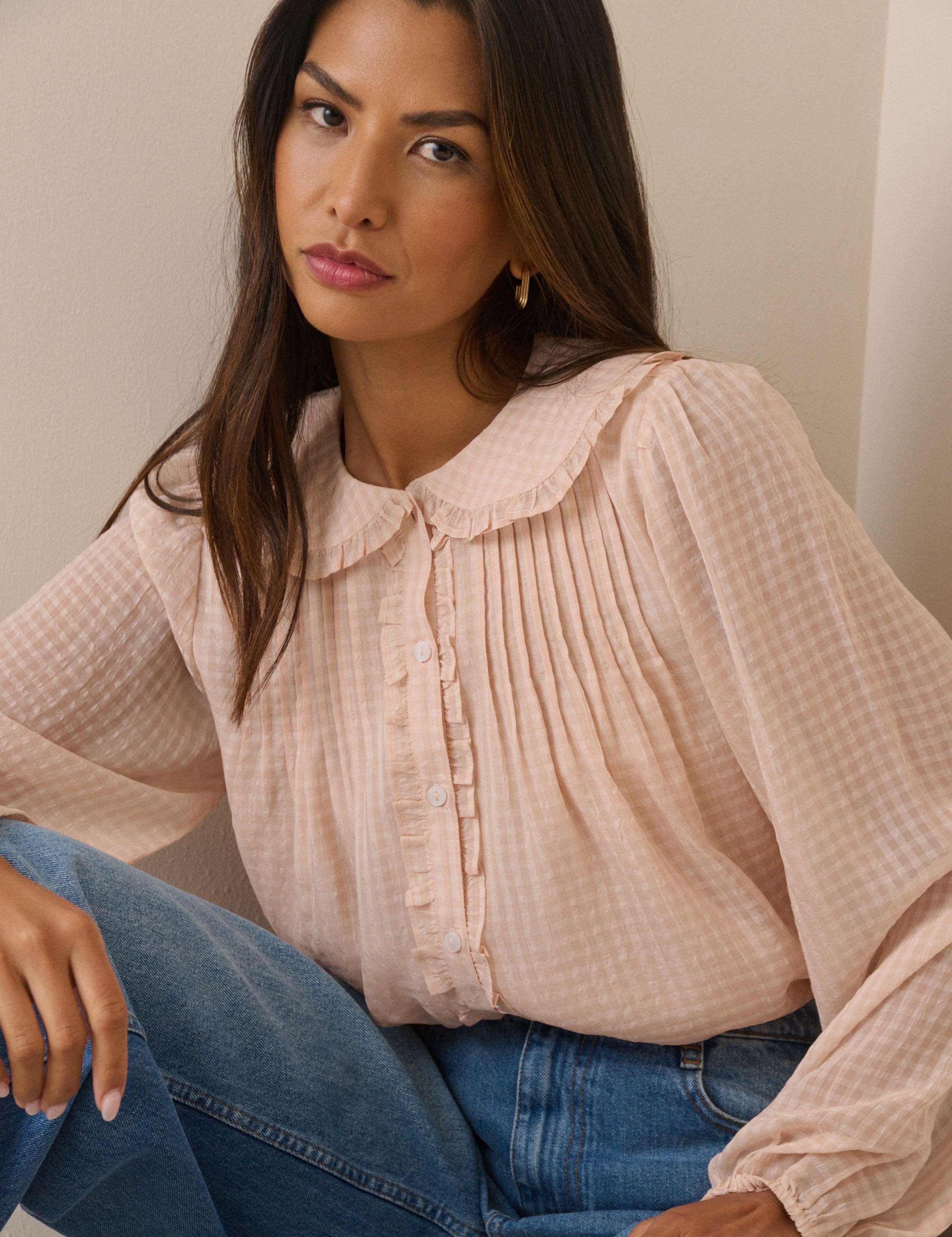 Checked Collared Ruffle Blouse 3 of 5
