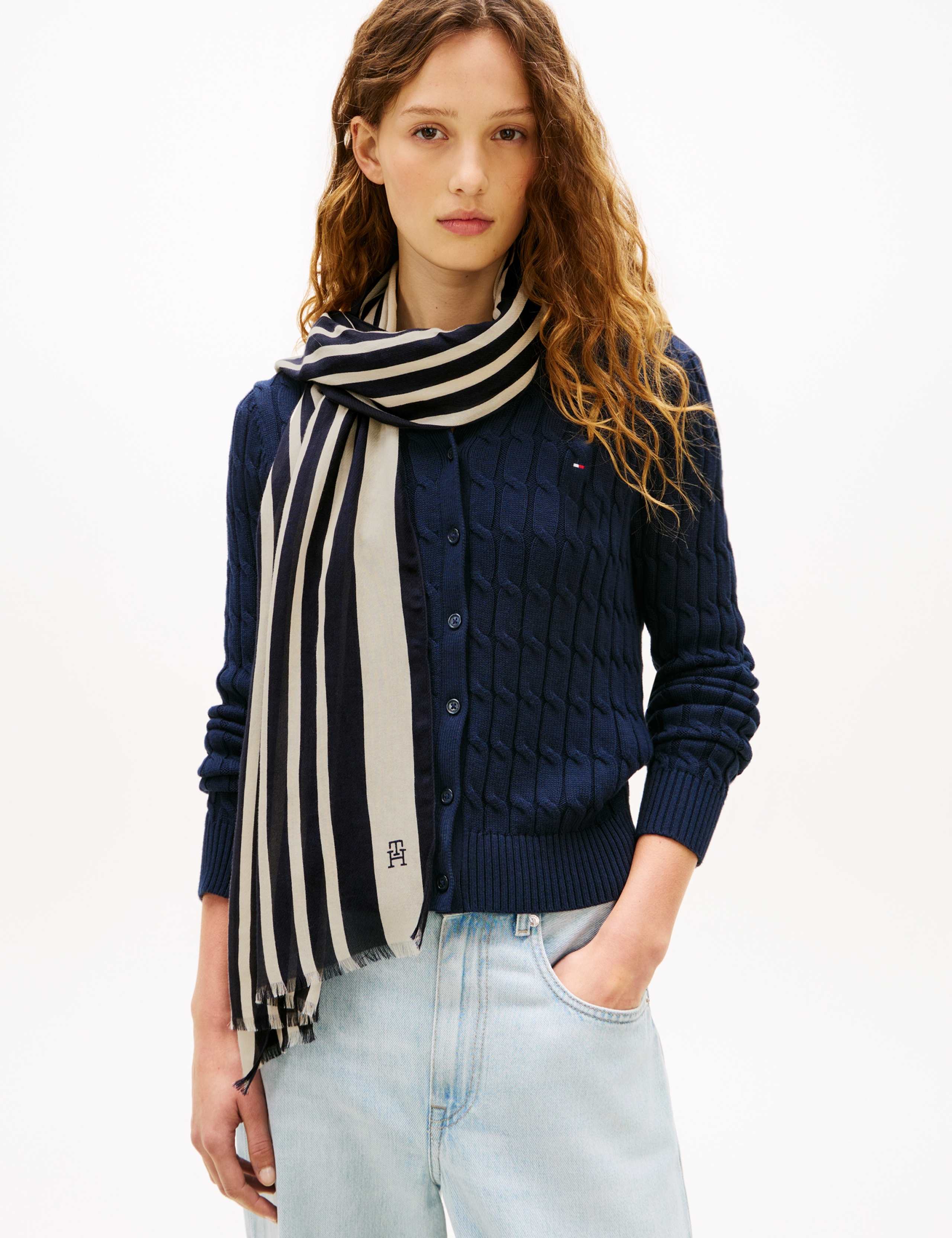 Elevated Chic Cotton Rich Striped Scarf 1 of 4