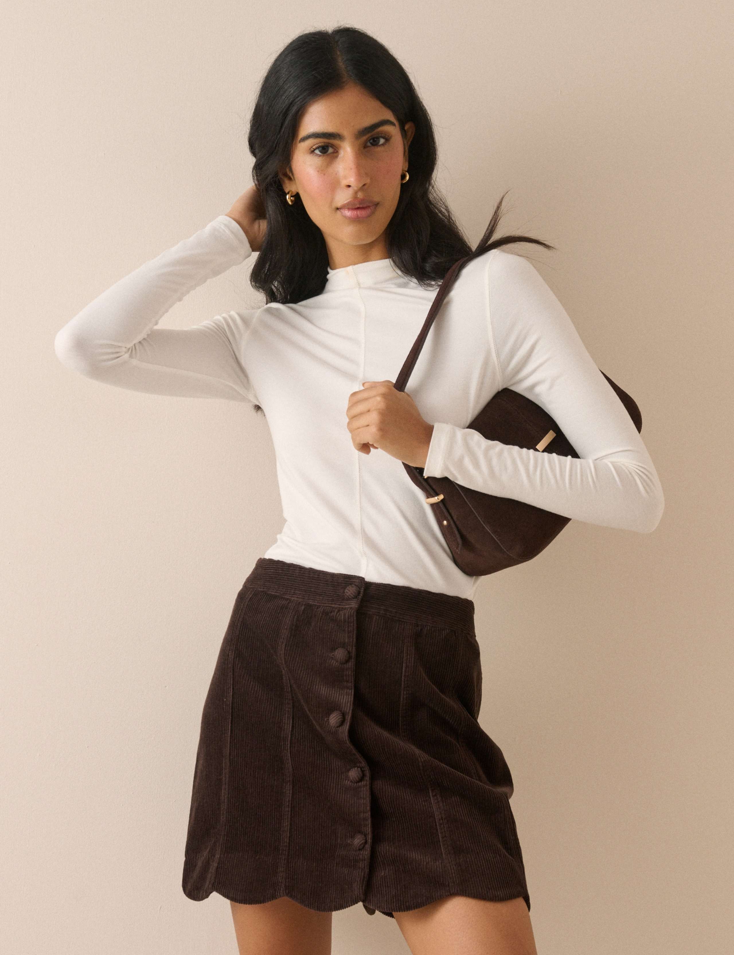 Pure Cotton Cord Button Front Mini Skirt 3 of 4