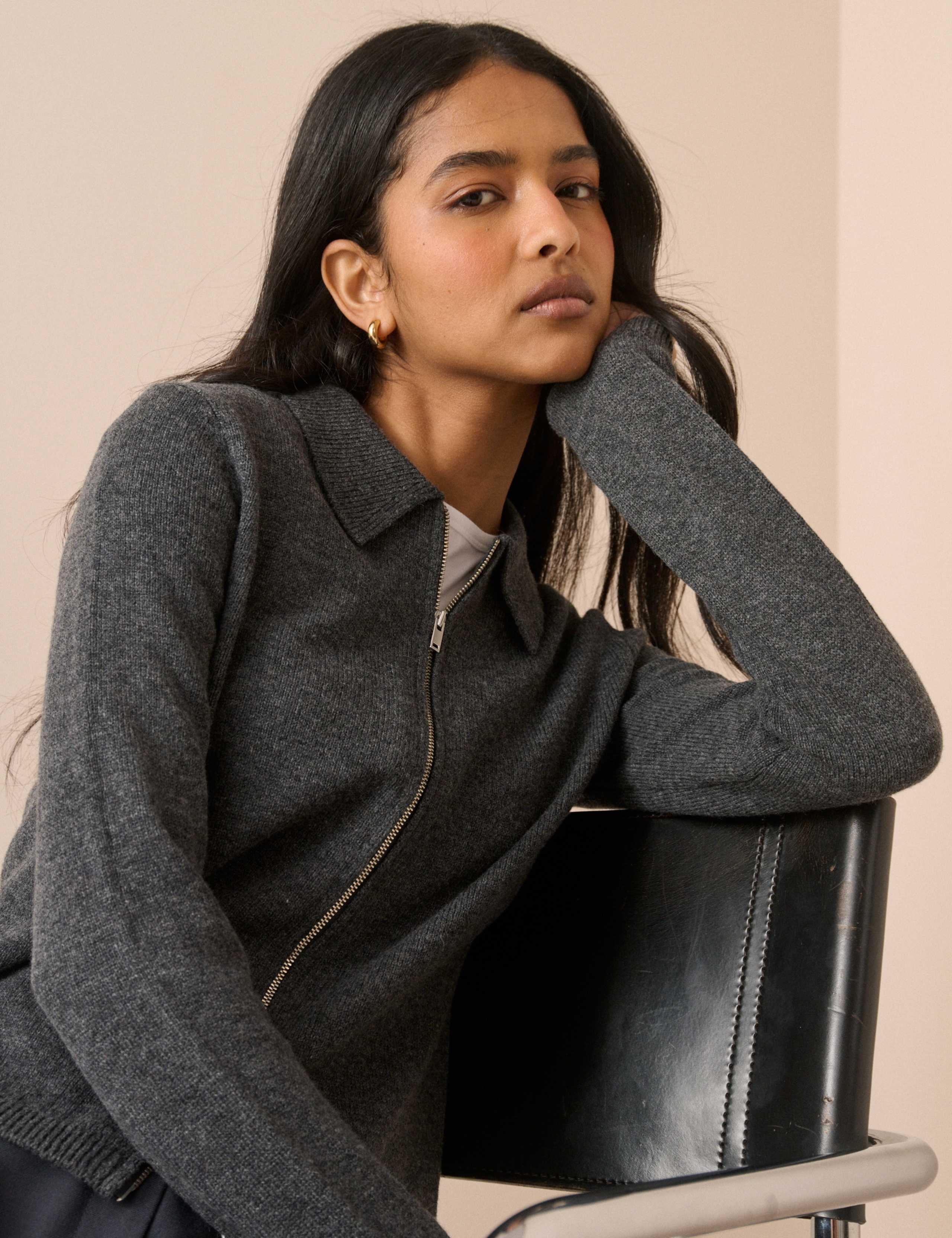 Pure Wool Collared Zip Through Cardigan 4 of 5