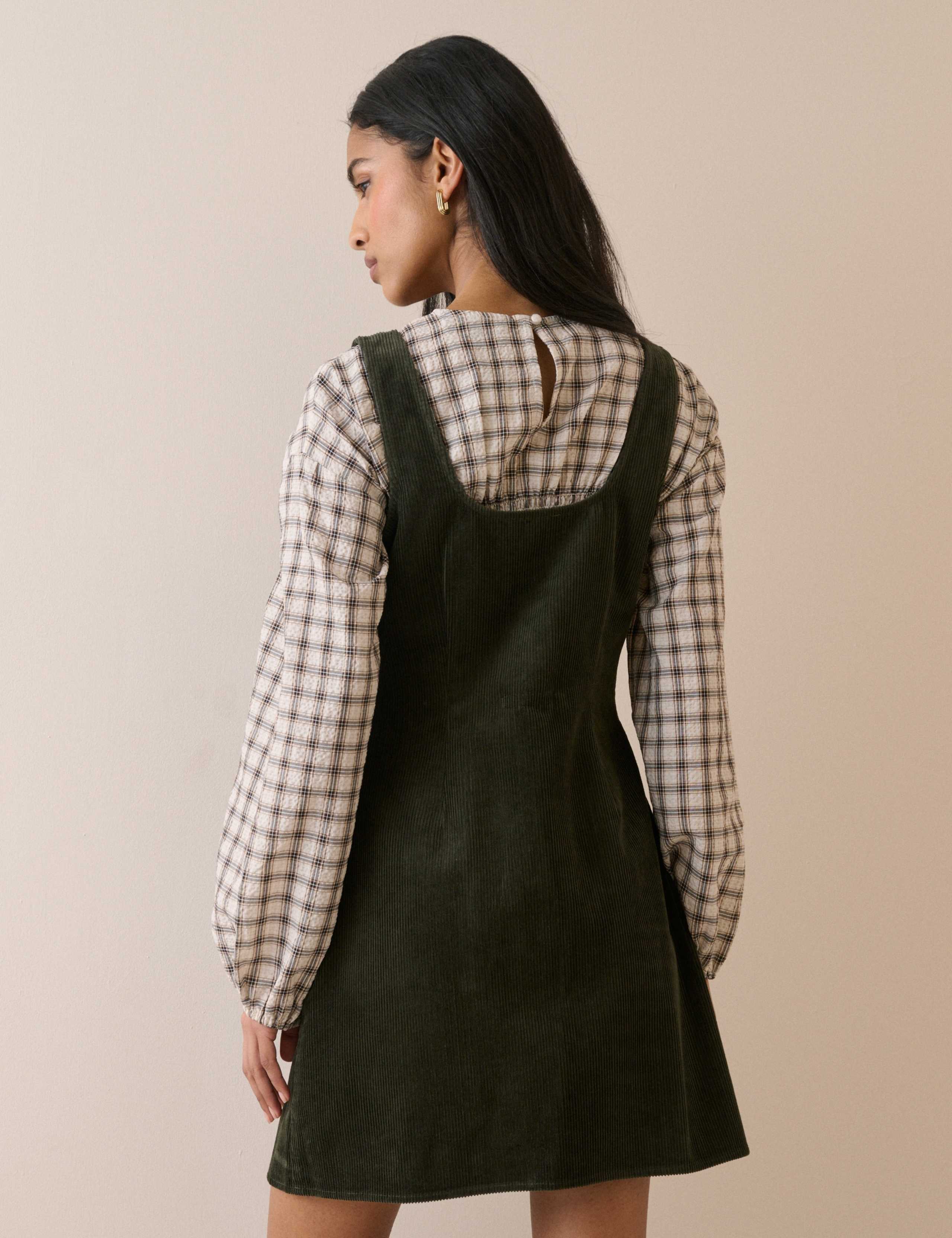 Cord Square Neck Mini Skater Dress 2 of 5