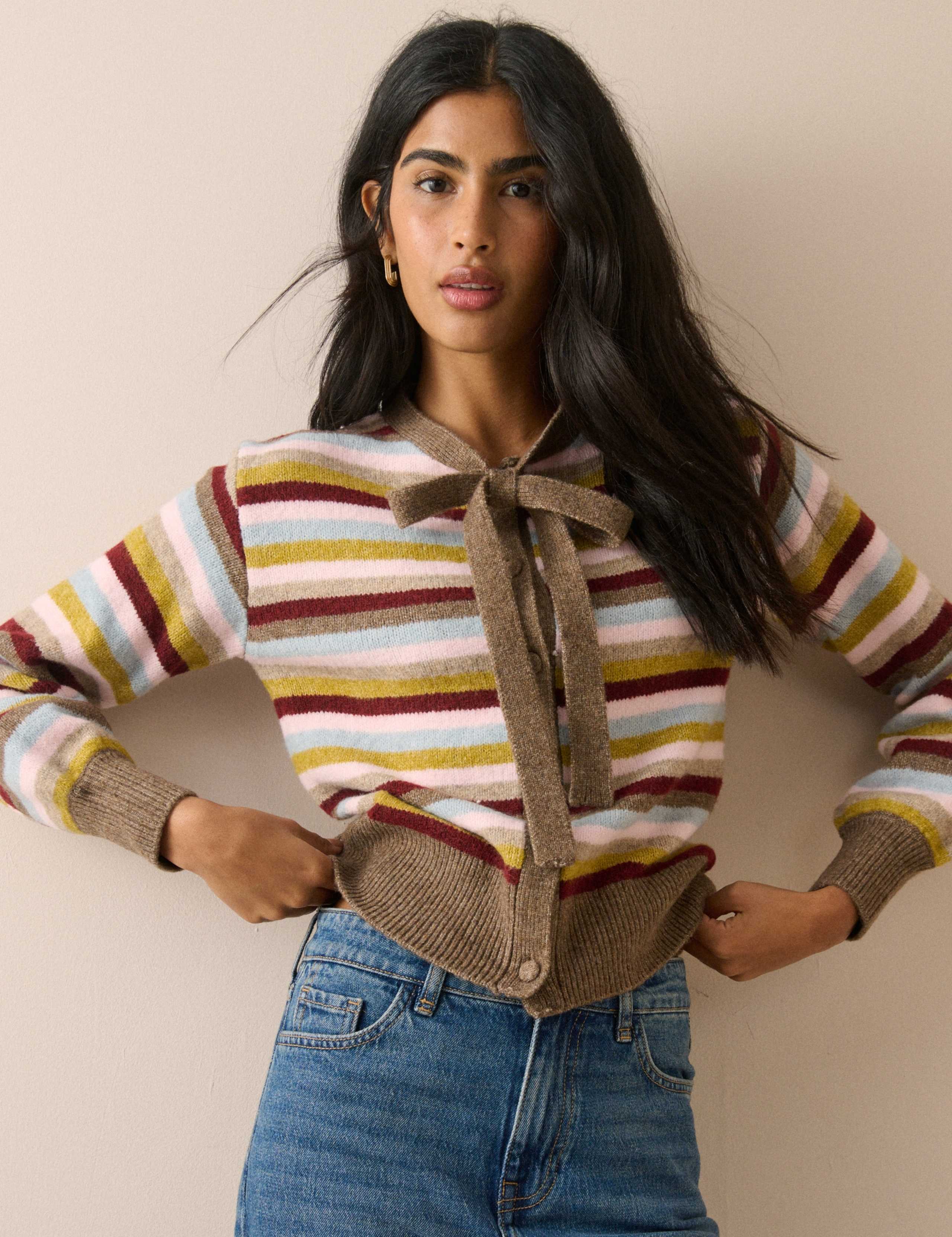 Striped Tie Neck Cardigan 3 of 5