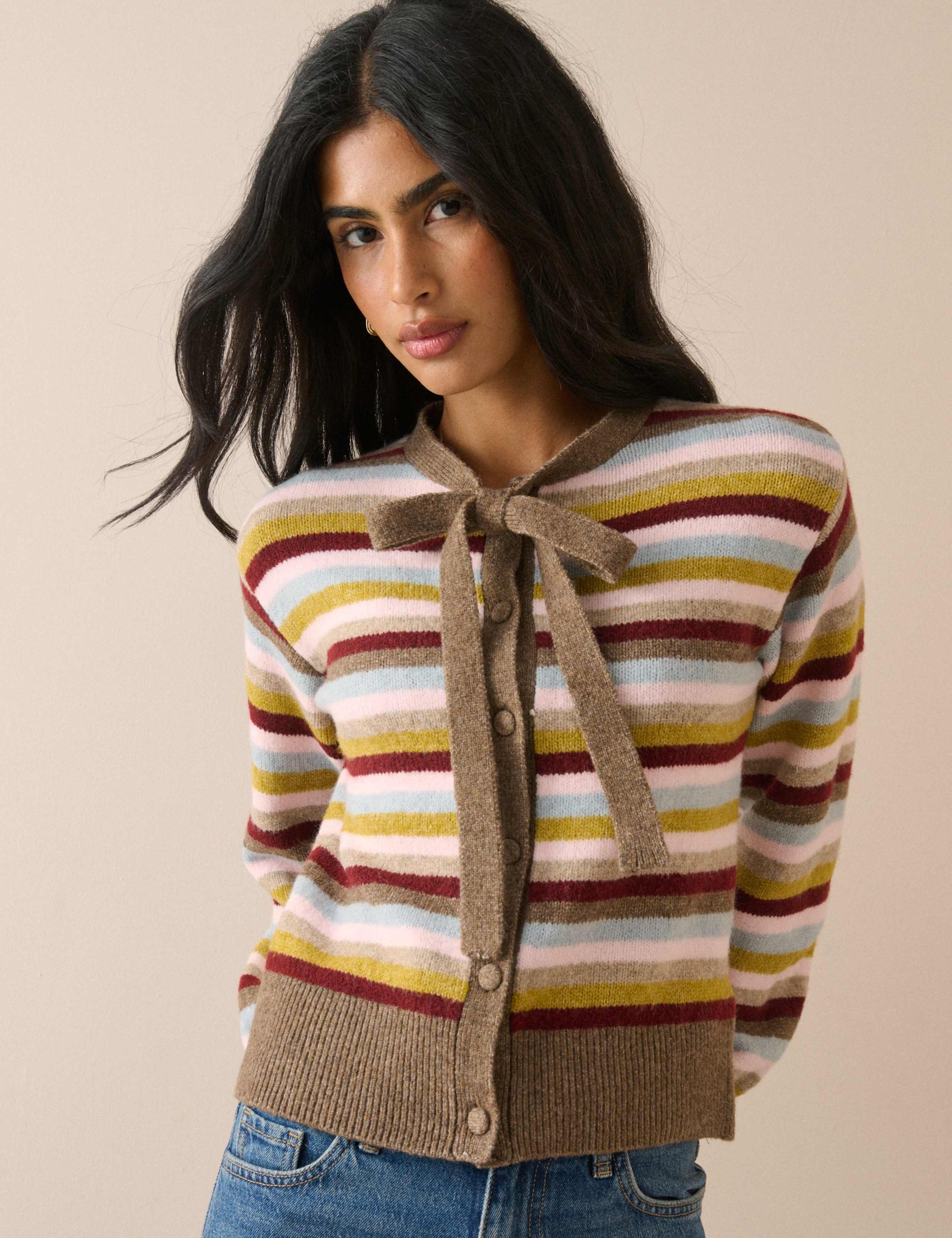 Striped Tie Neck Cardigan 4 of 5