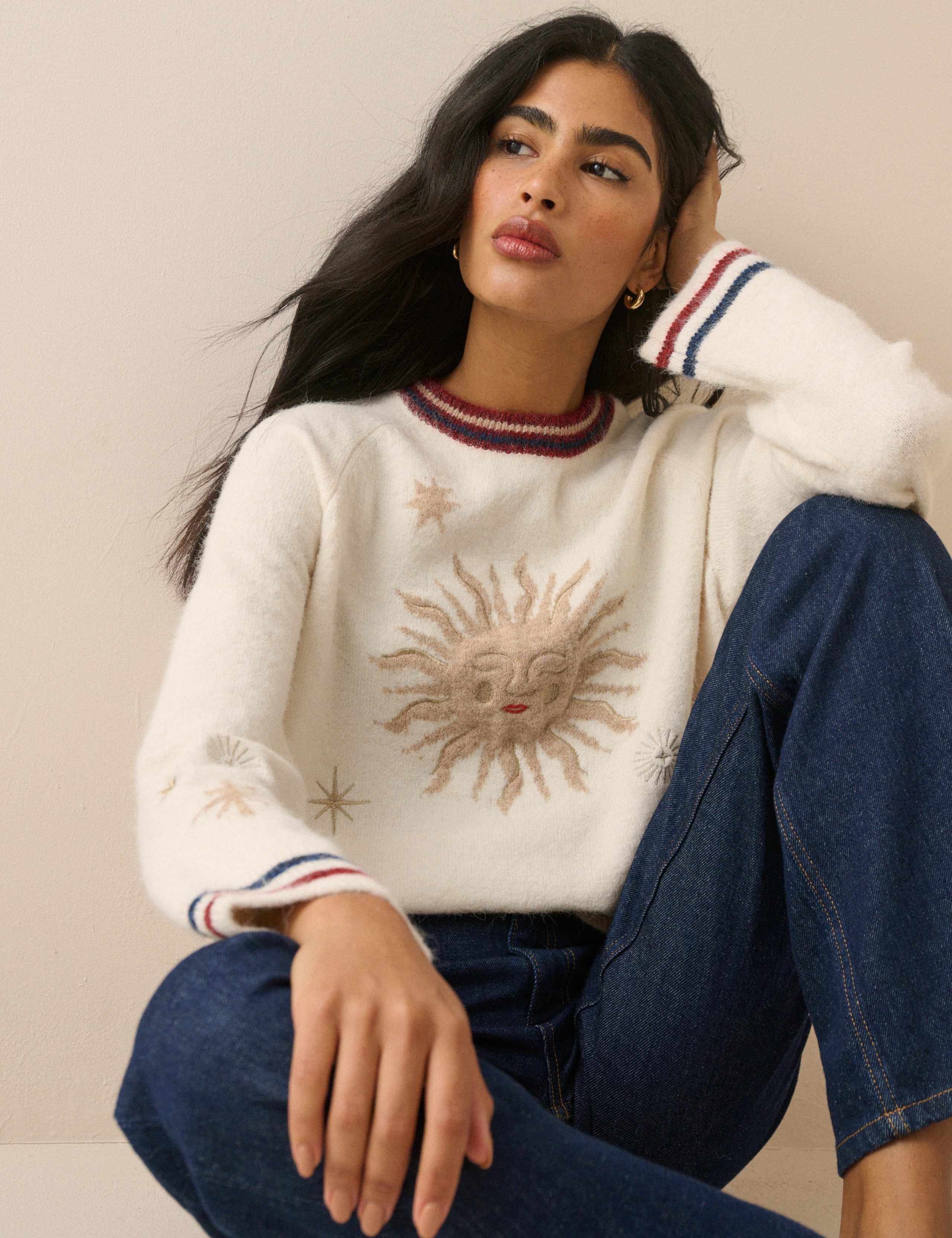 Intarsia & Embroidery Sun Motif Jumper with Wool 3 of 5