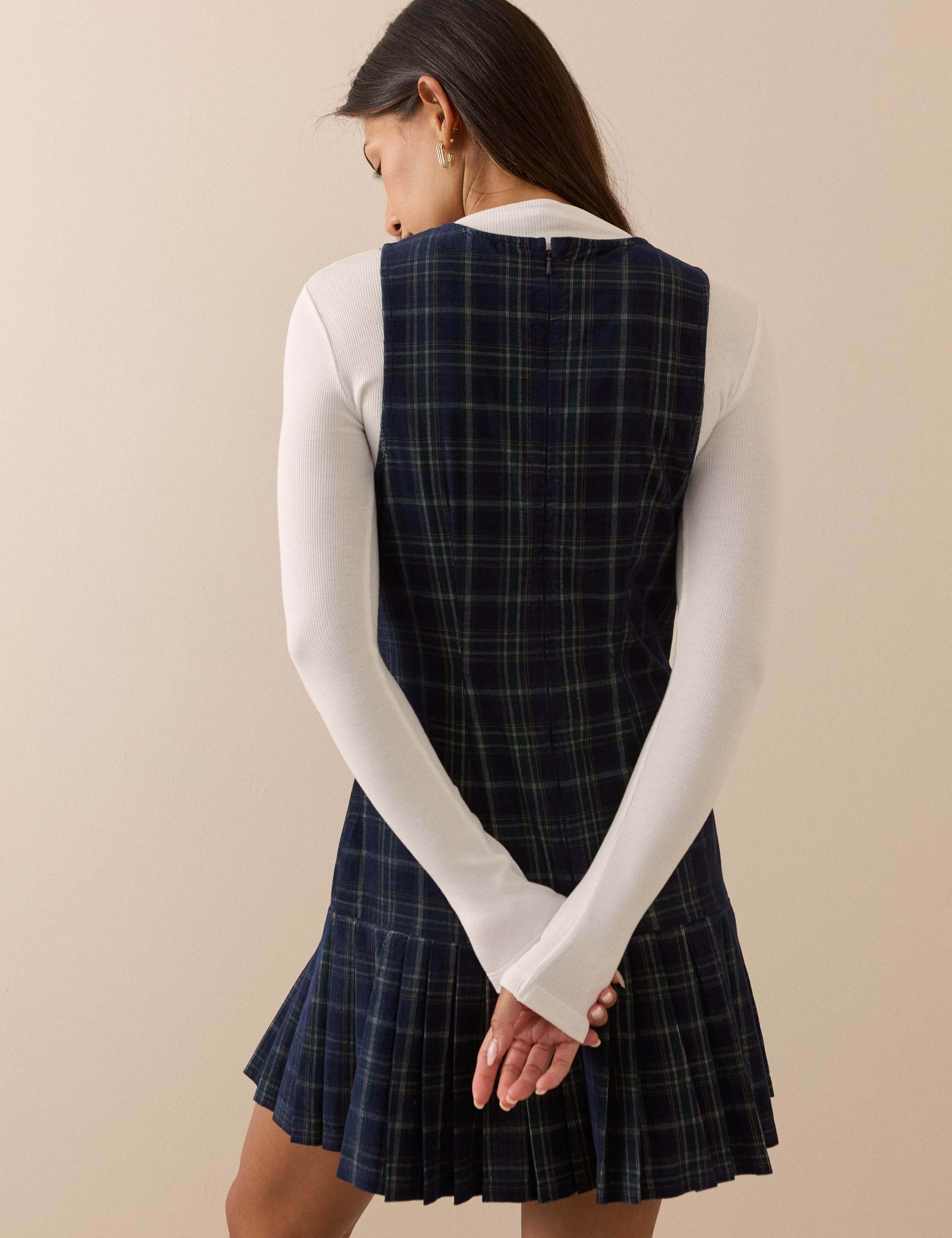 Pure Cotton Checked Mini Pinafore Dress 2 of 4