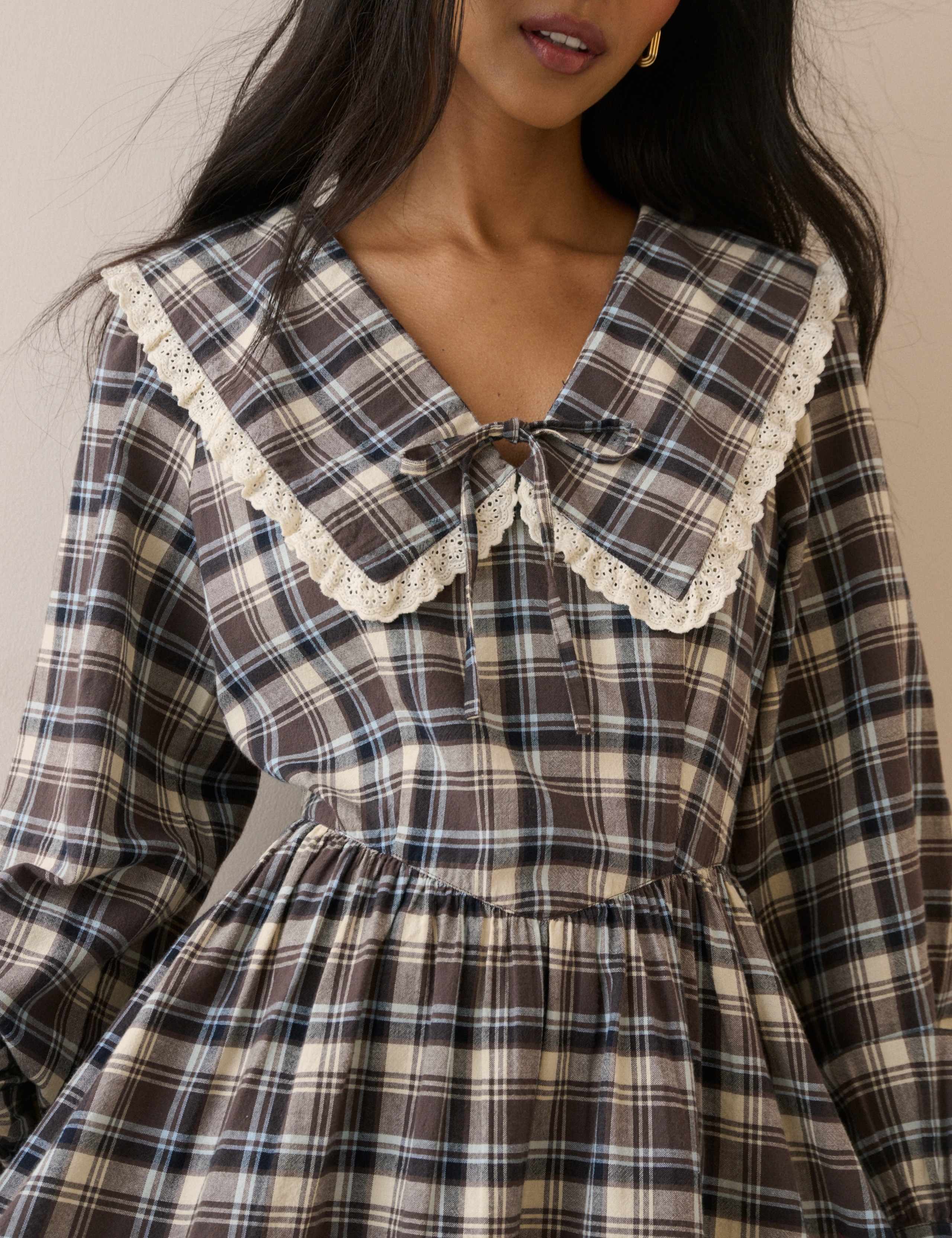 Pure Cotton Checked Mini Waisted Dress 5 of 5