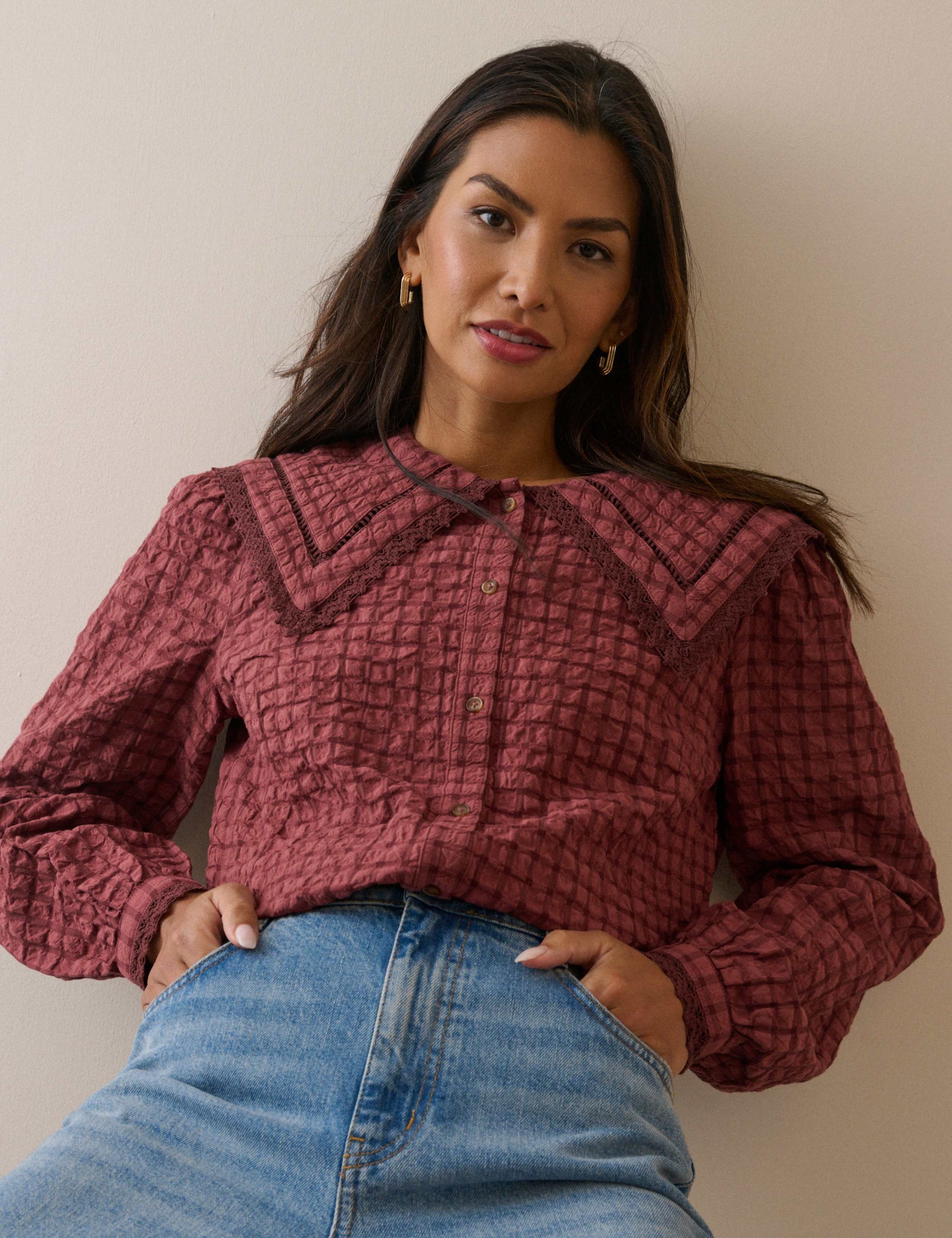 Pure Cotton Textured Collared Blouse 3 of 5