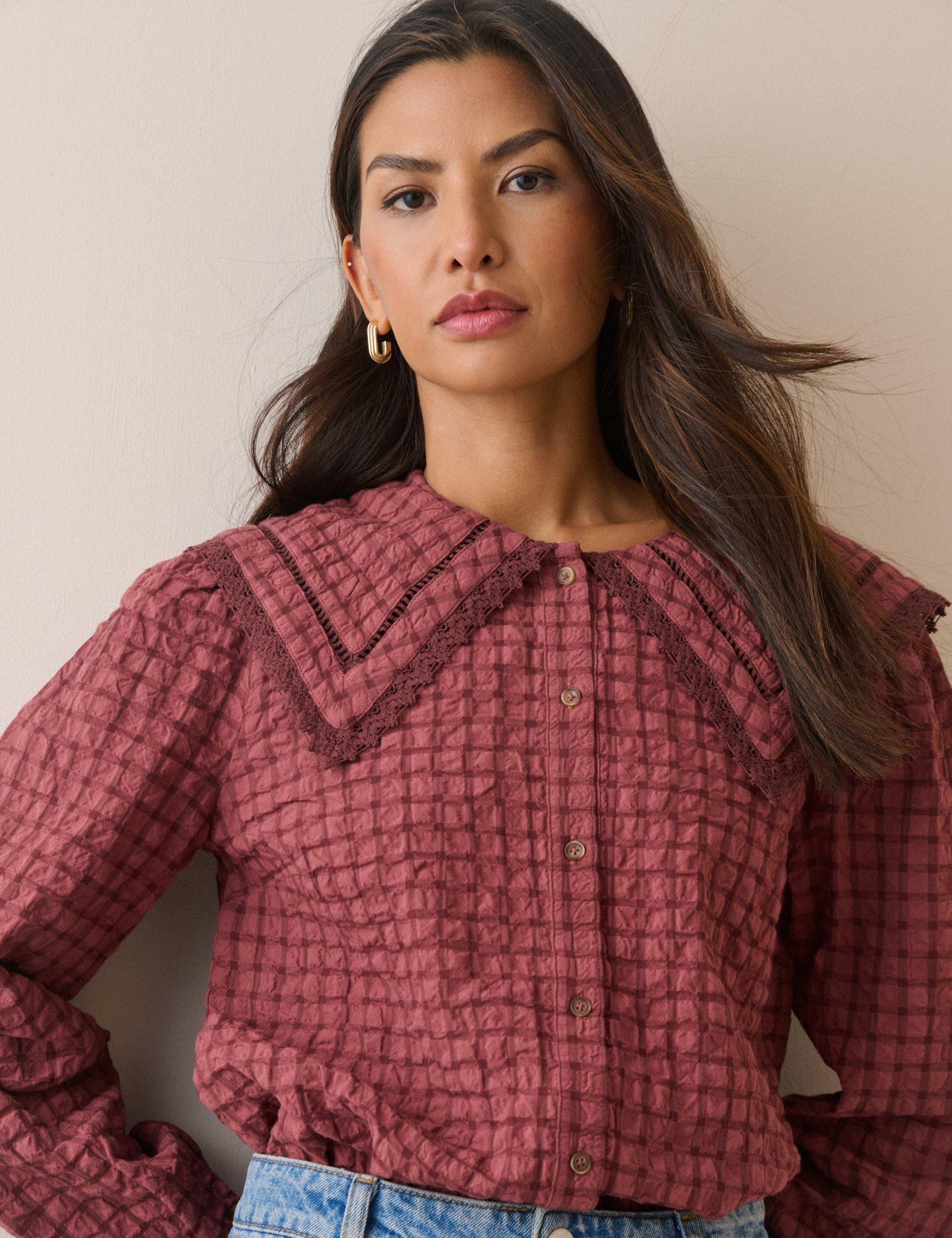 Pure Cotton Textured Collared Blouse 4 of 5