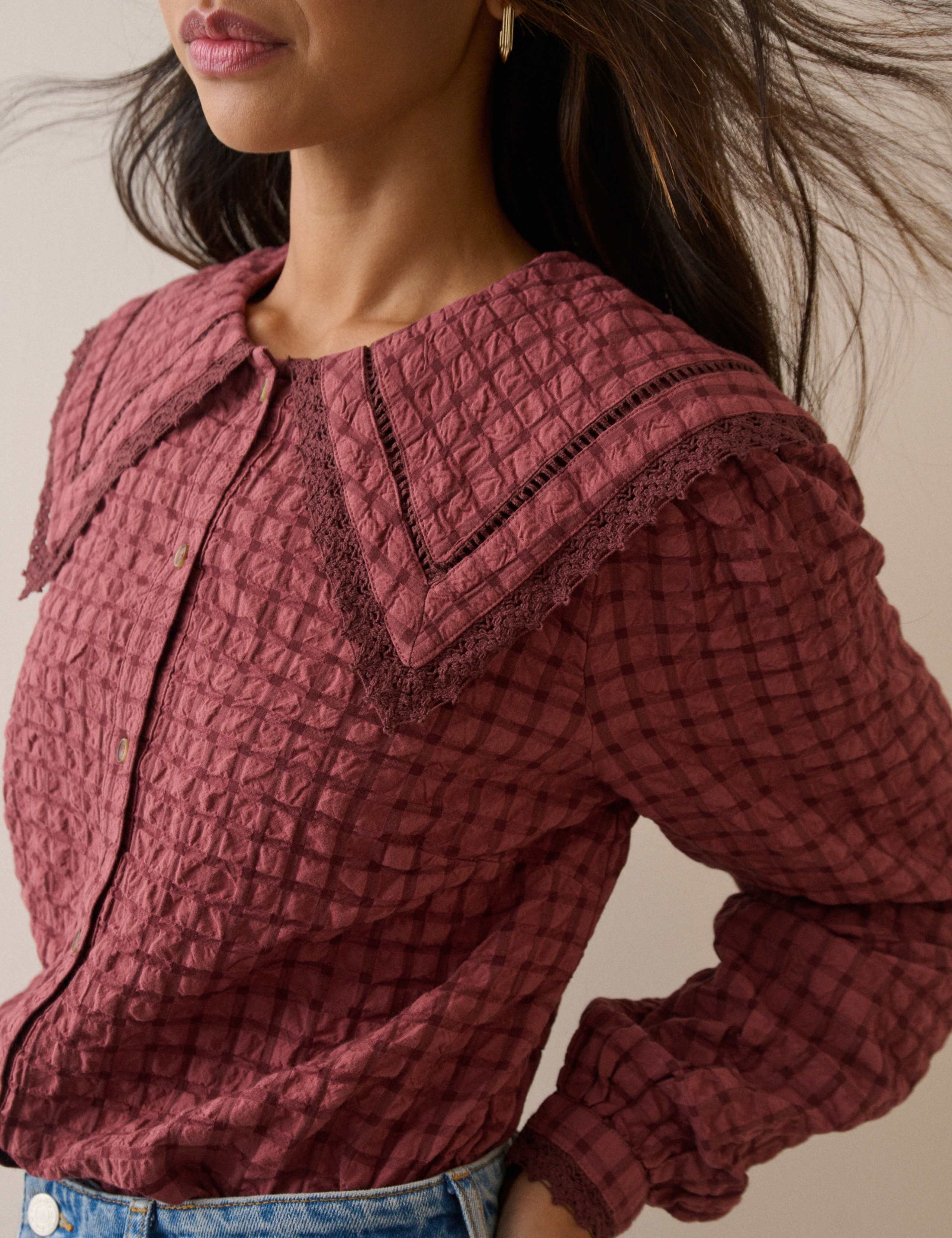 Pure Cotton Textured Collared Blouse 5 of 5