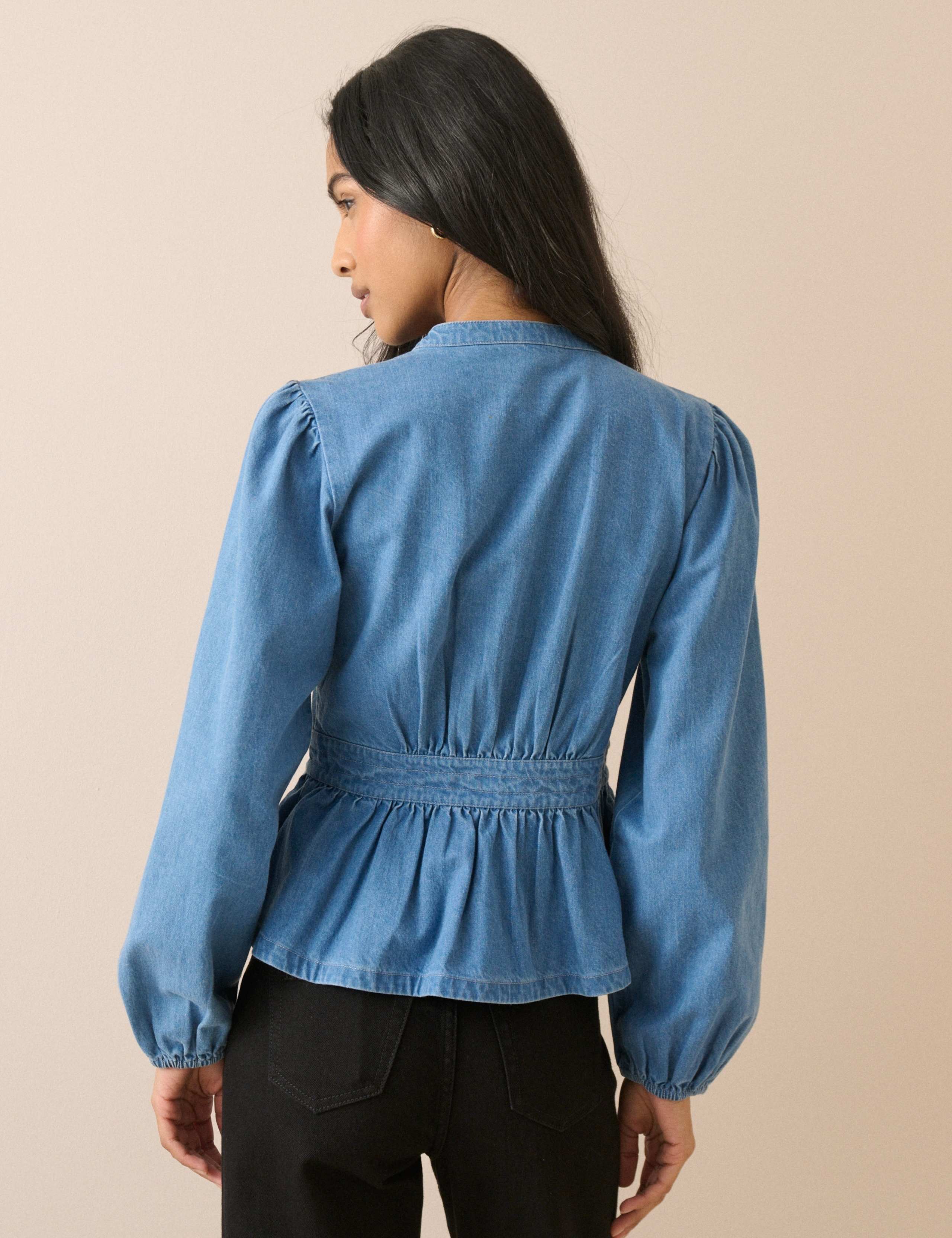 Denim Pintuck Blouse 2 of 5