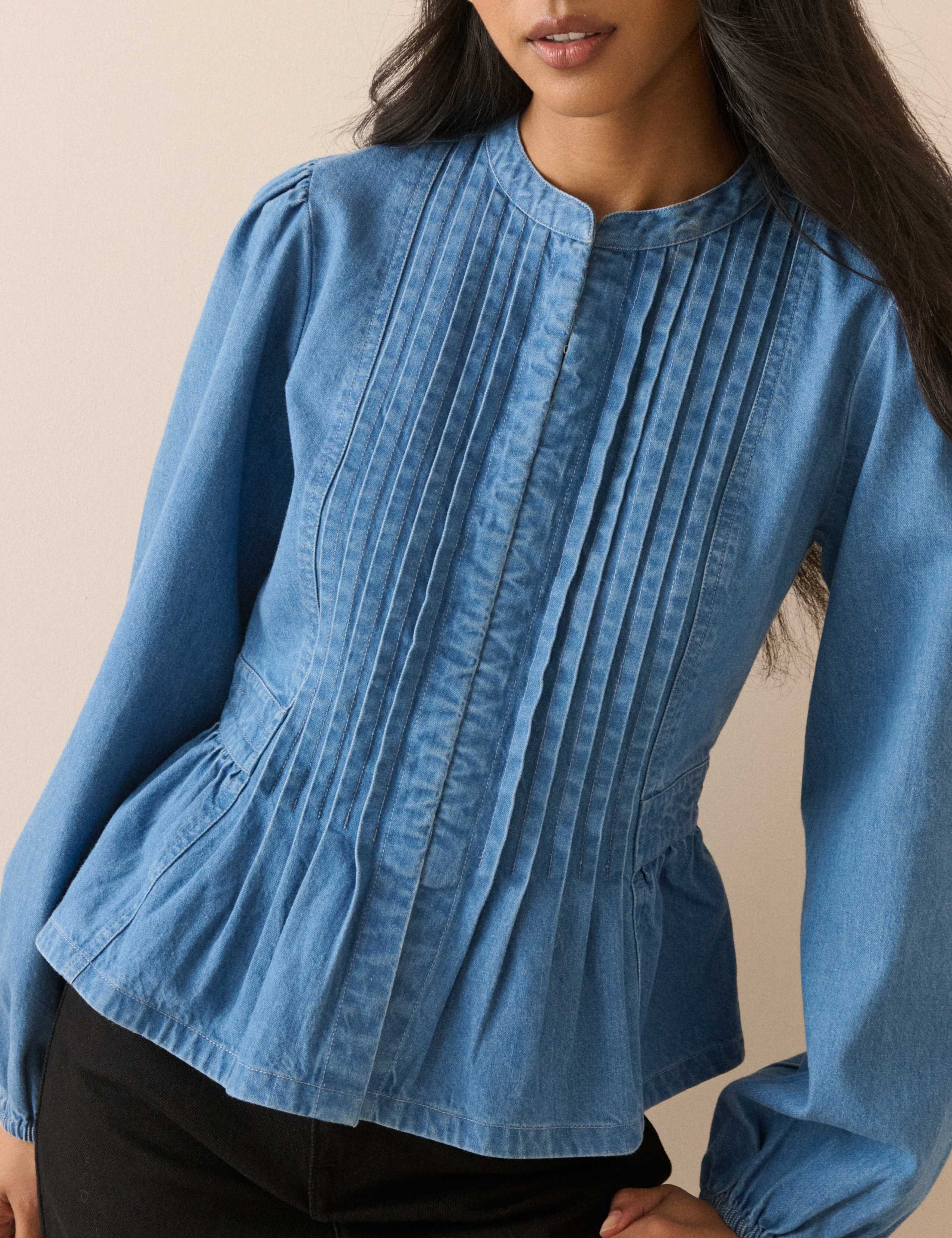 Denim Pintuck Blouse 4 of 5