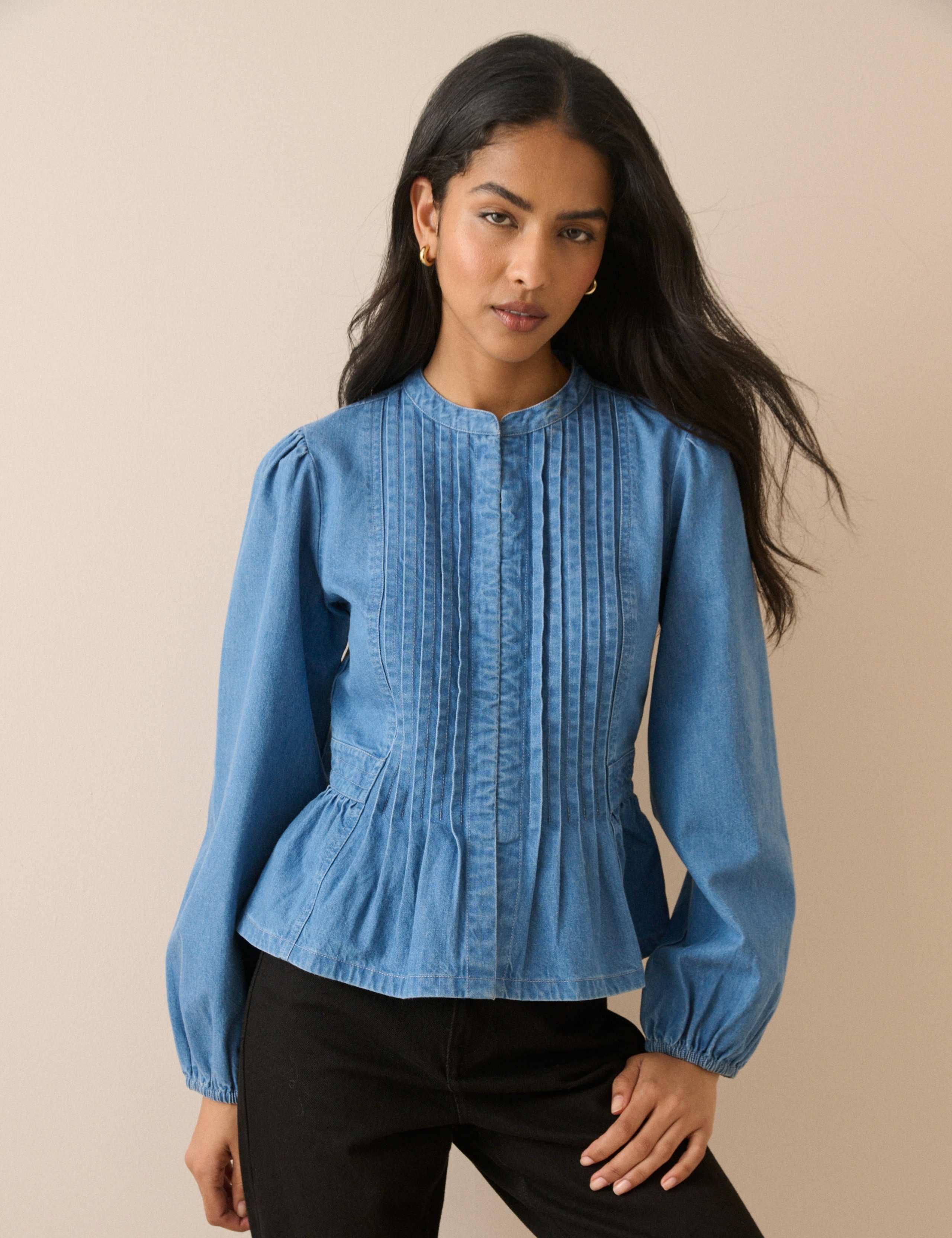 Denim Pintuck Blouse 5 of 5