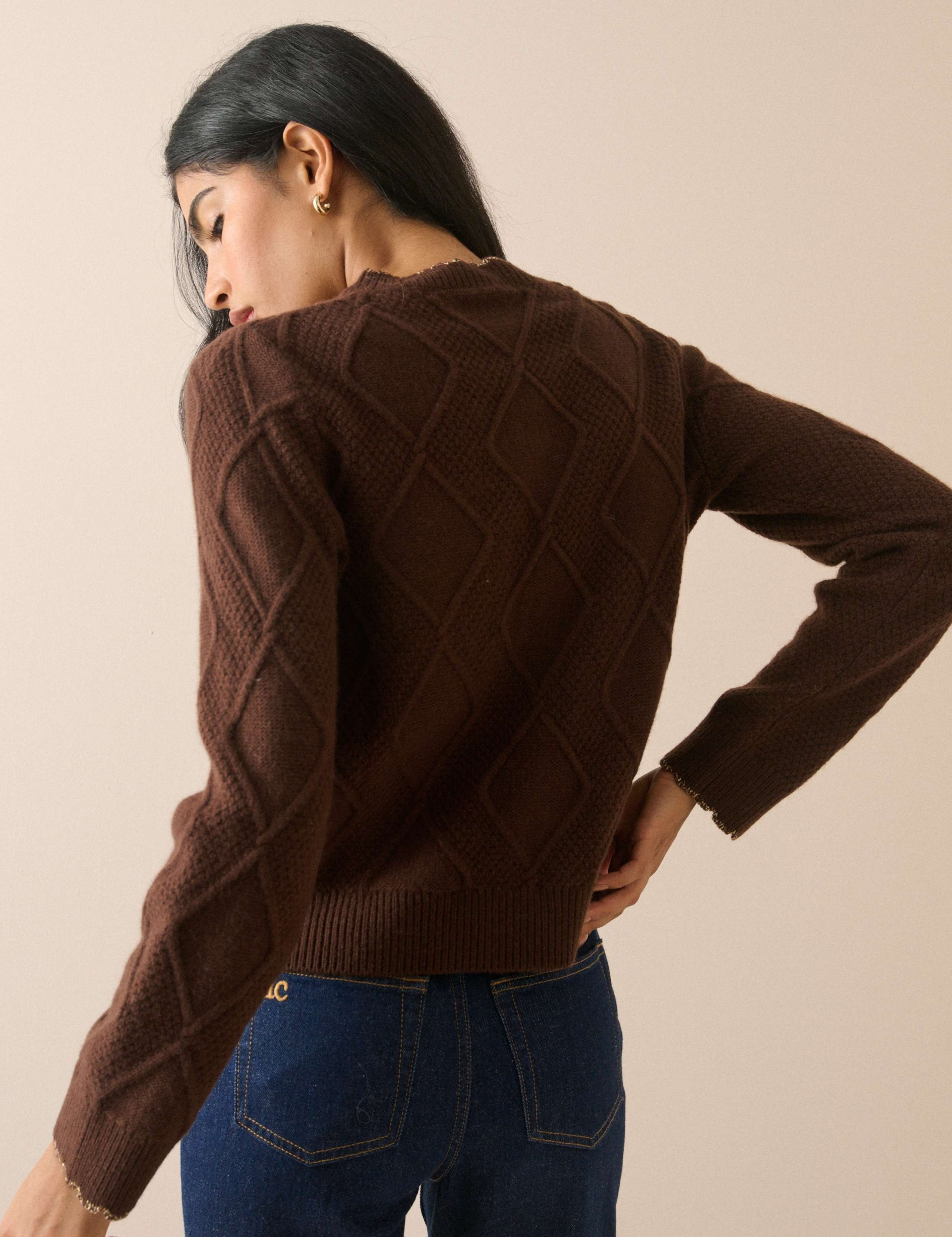 Wool Blend Embroidered Cable Knit Cardigan 2 of 5