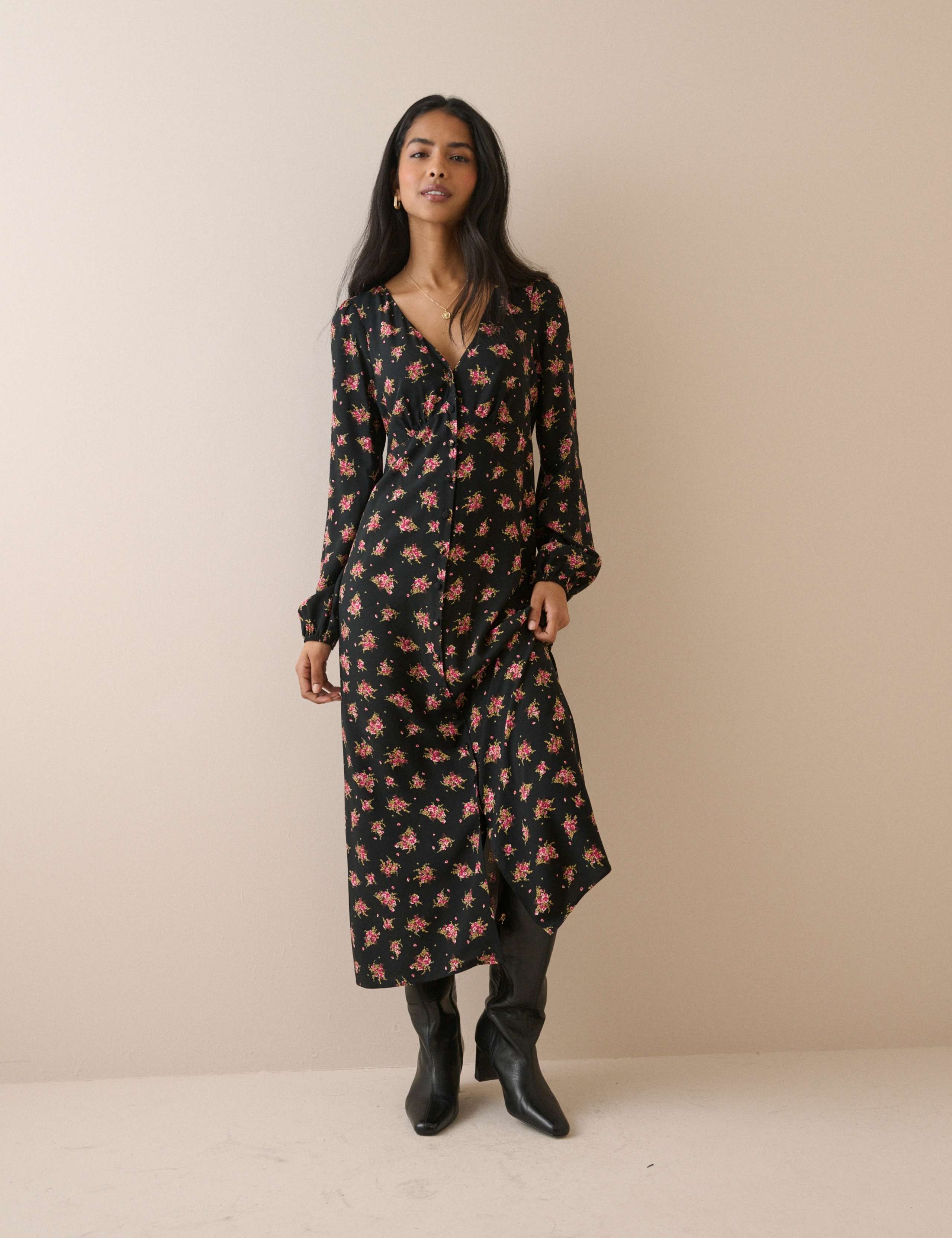 Floral V-Neck Midi Tea Dress 1 of 5