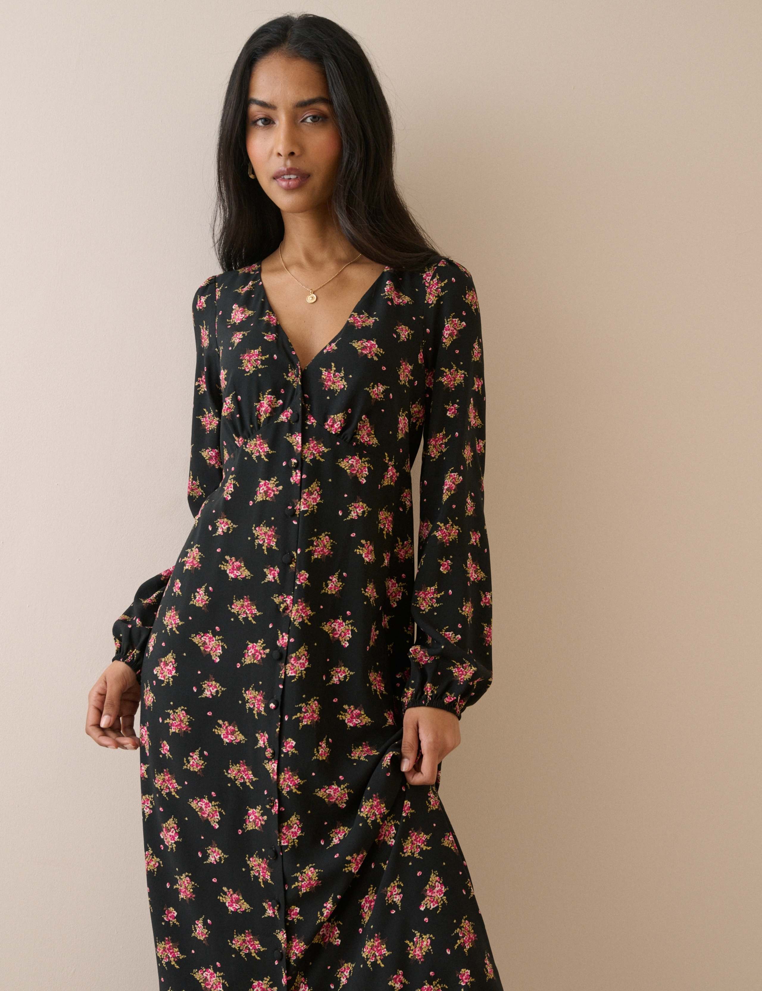 Floral V-Neck Midi Tea Dress 4 of 5