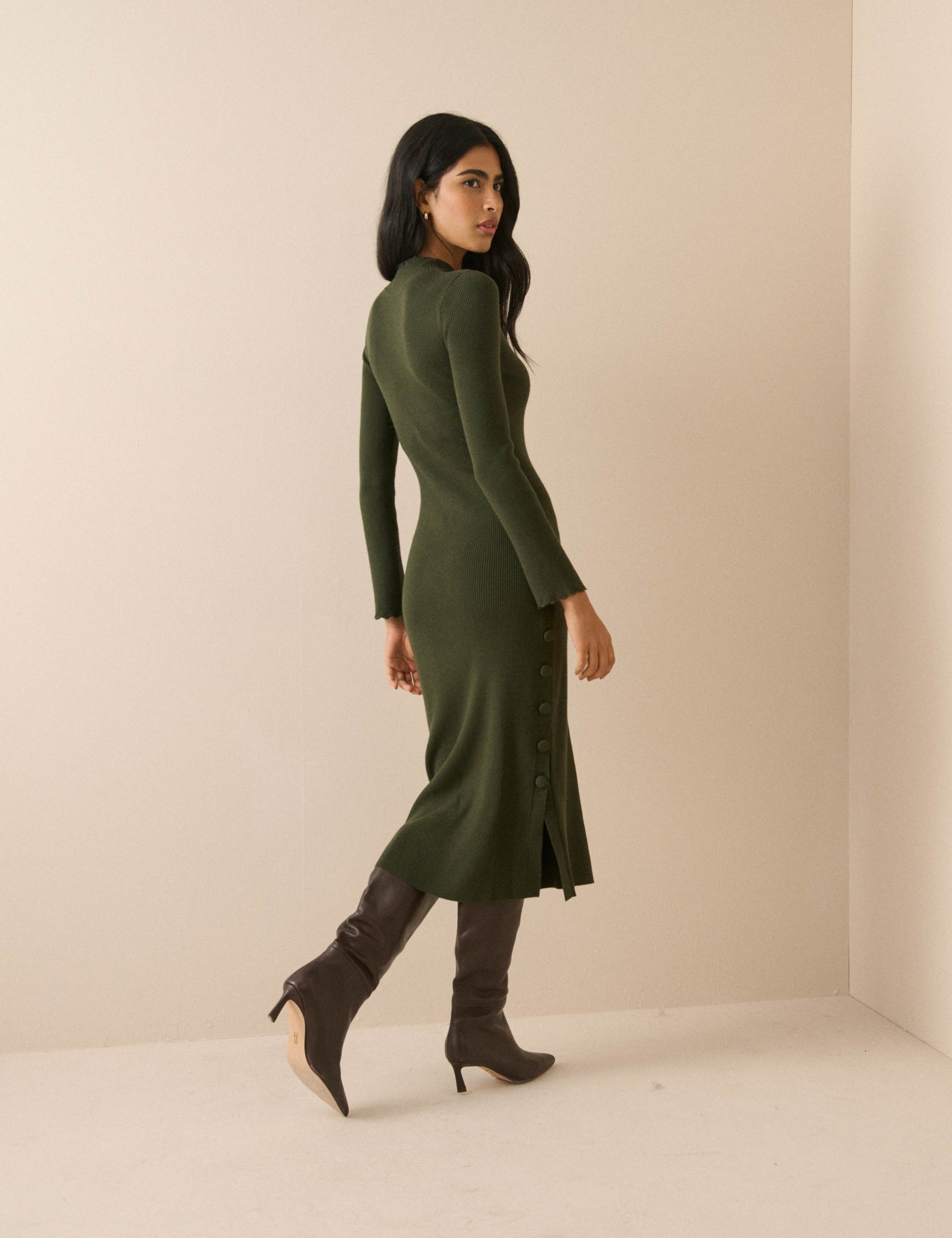 Side Button Detail Midi Bodycon Dress 2 of 5