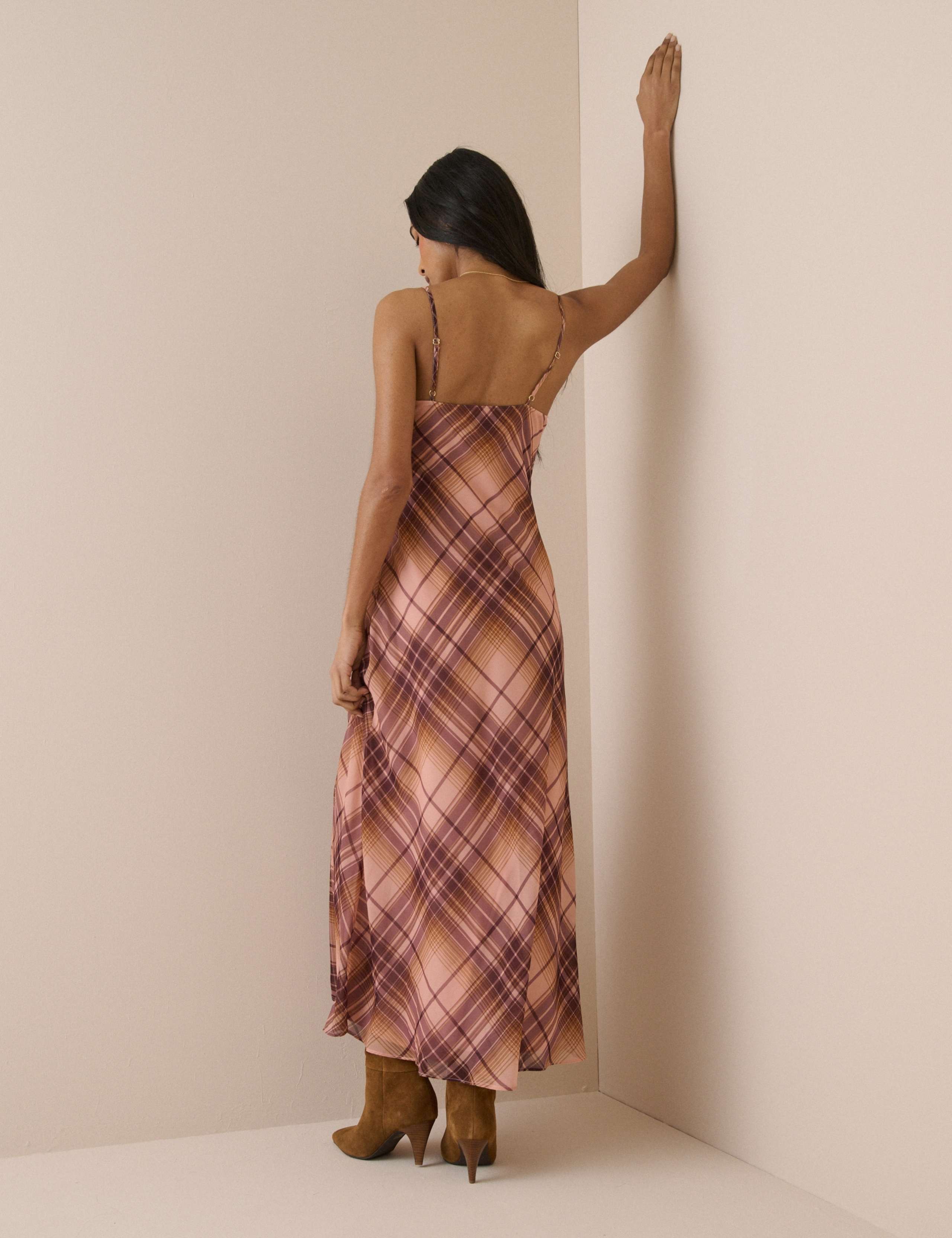 Checked Cowl Neck Midi Slip Dress 2 of 5