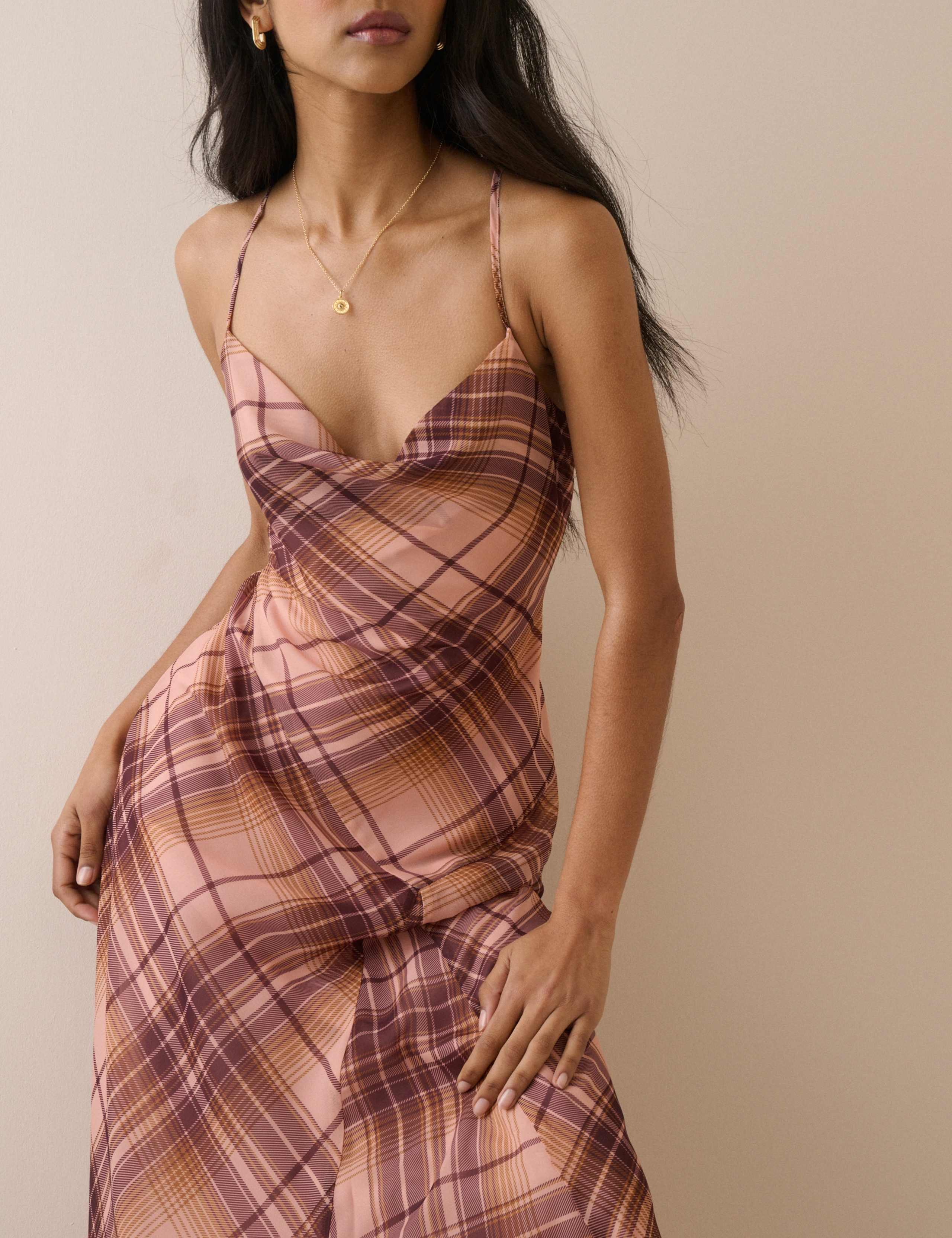 Checked Cowl Neck Midi Slip Dress 4 of 5