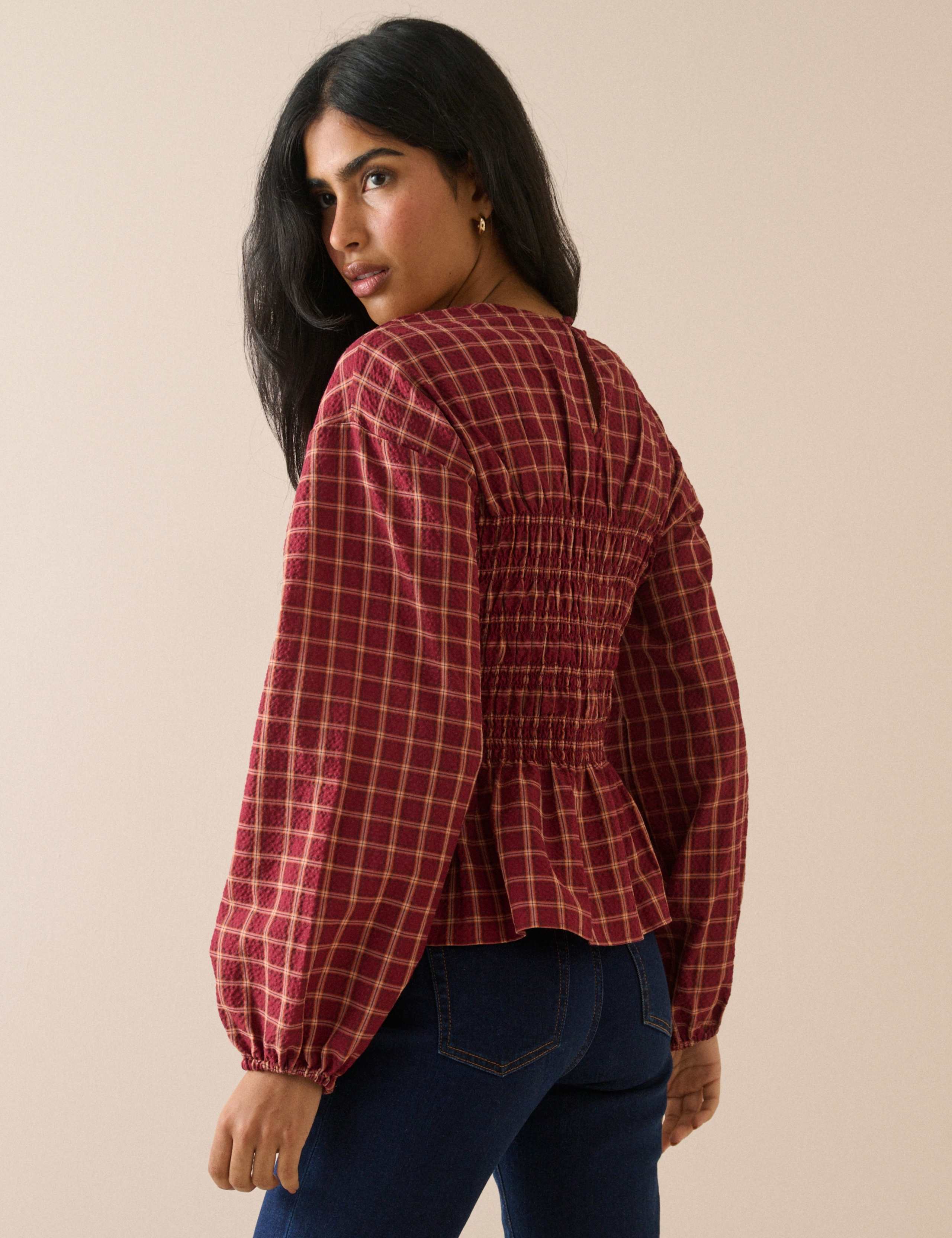 Checked Shirred Blouse 2 of 5