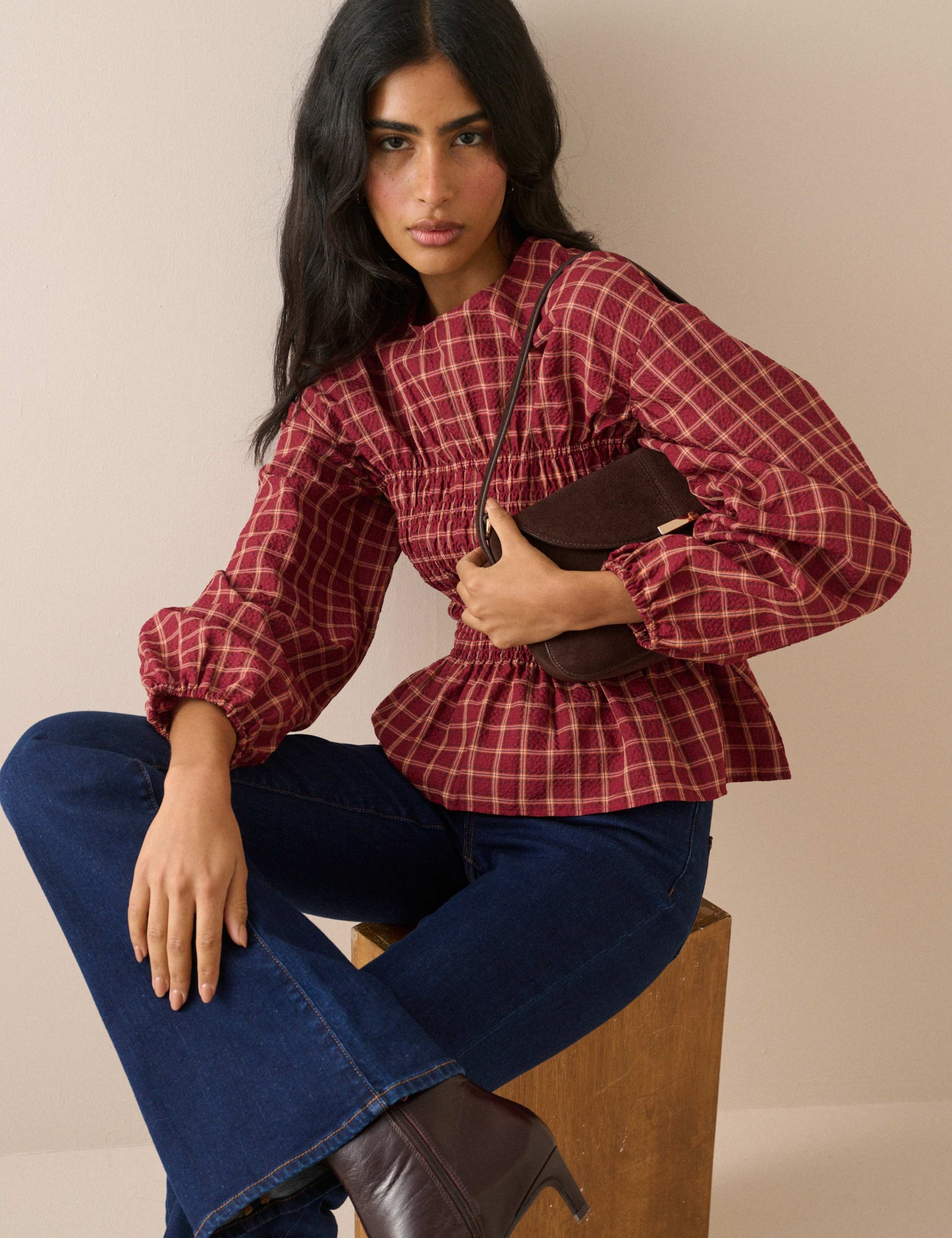 Checked Shirred Blouse 4 of 5