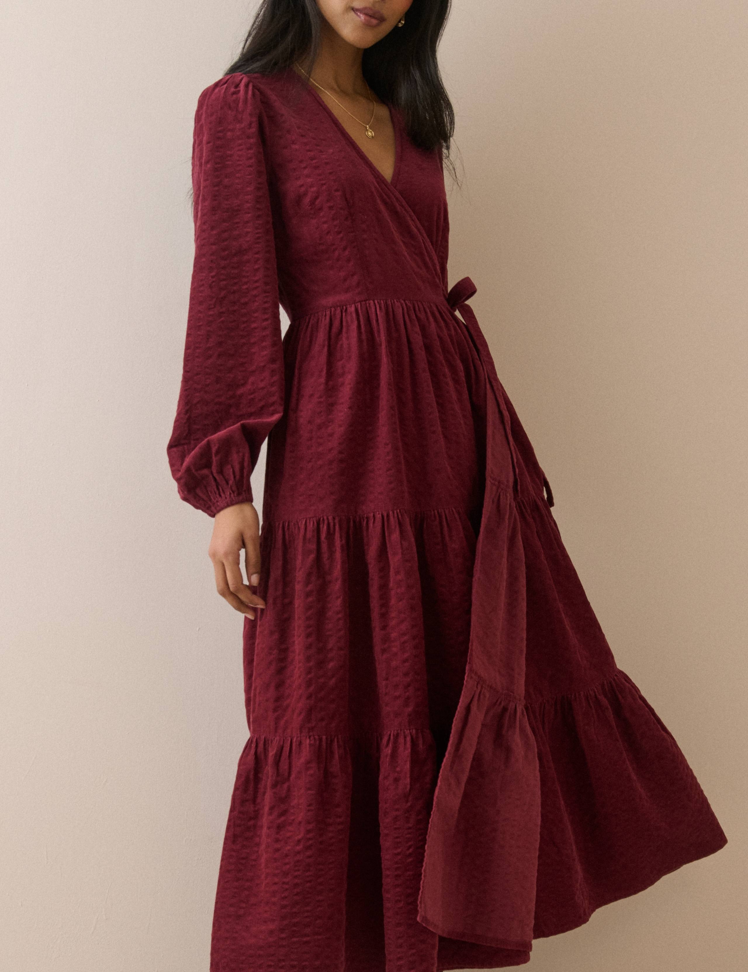 Pure Cotton Cord V-Neck Midi Waisted Dress 4 of 5