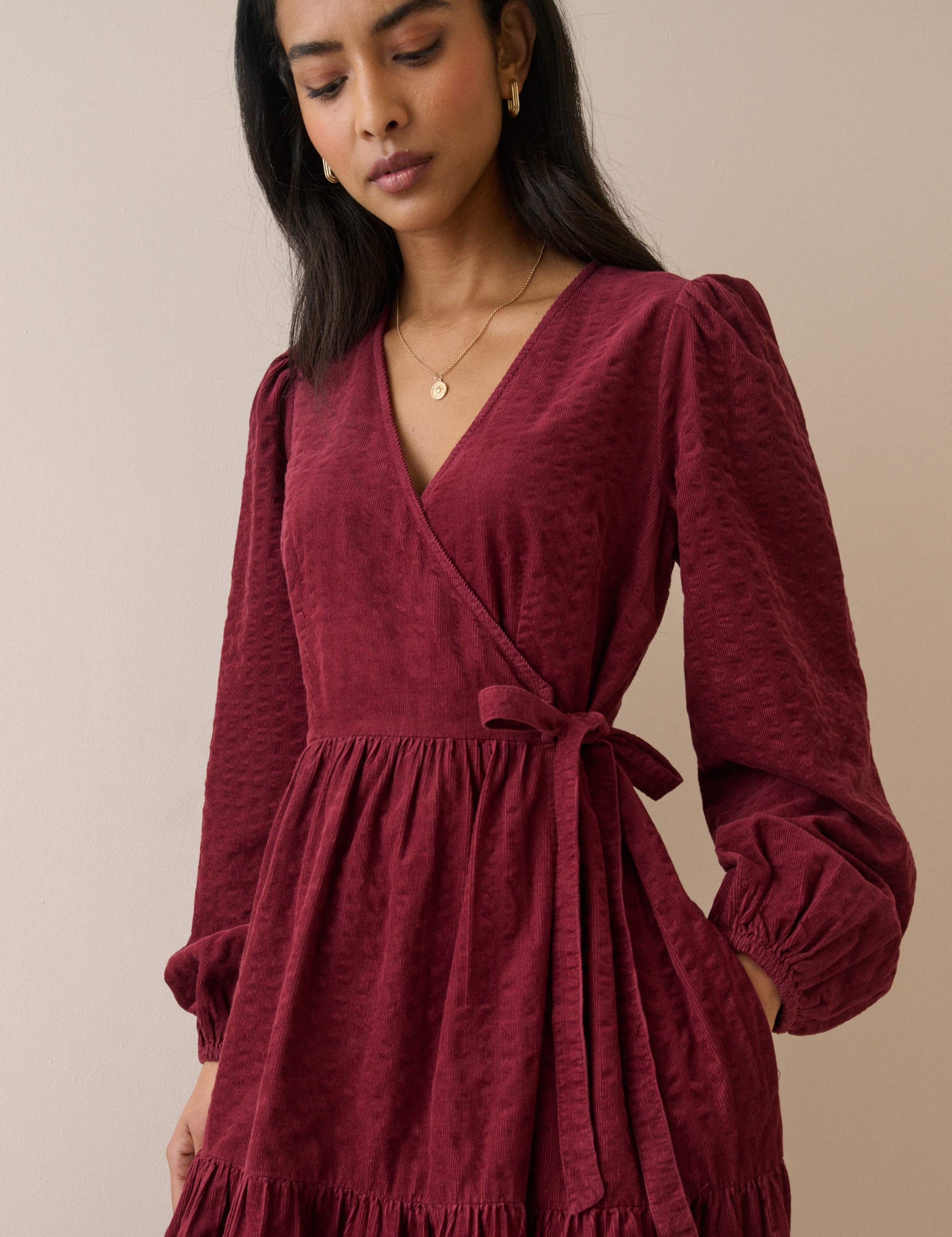 Pure Cotton Cord V-Neck Midi Waisted Dress 5 of 5