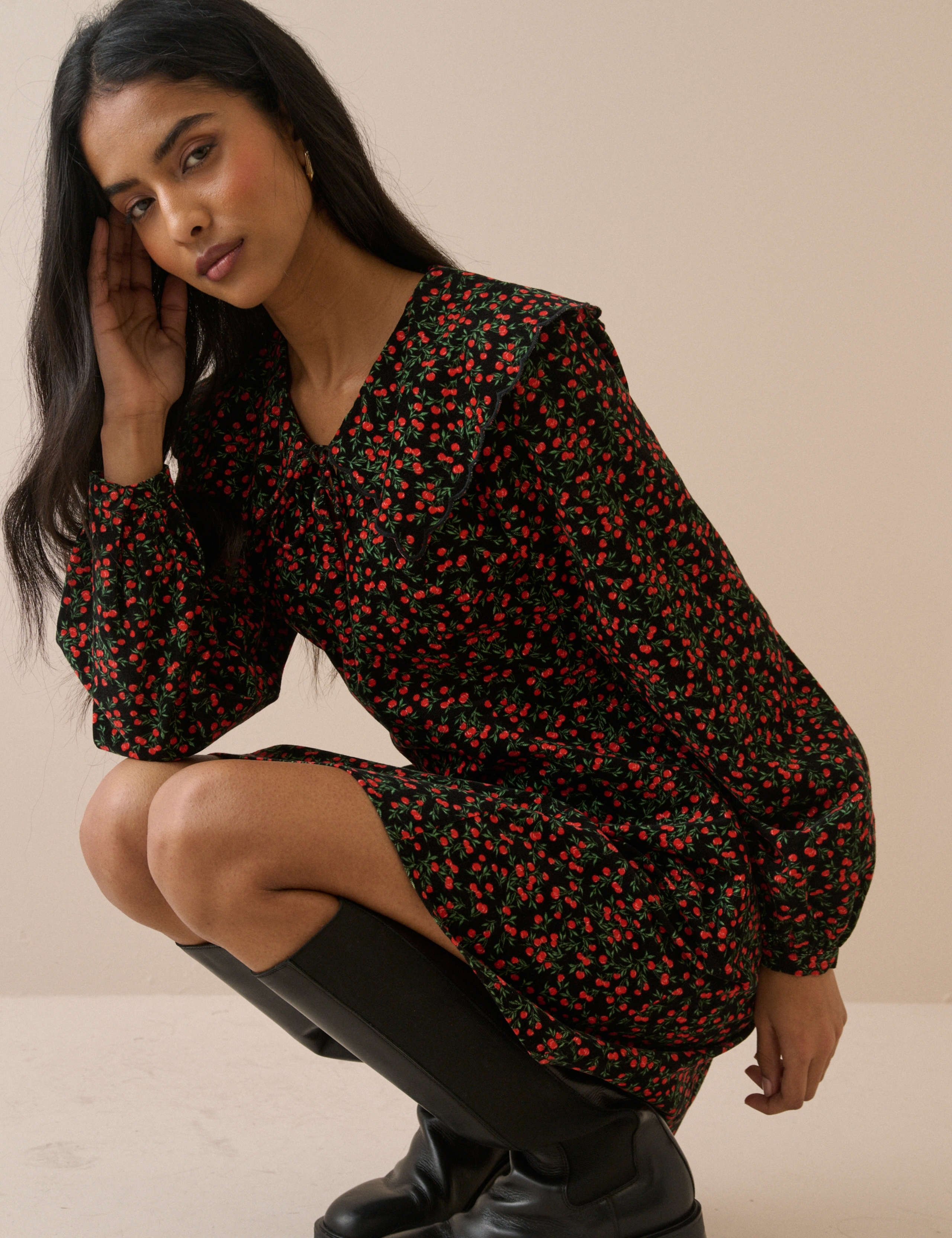 Cord Floral Mini Skater Dress 4 of 5