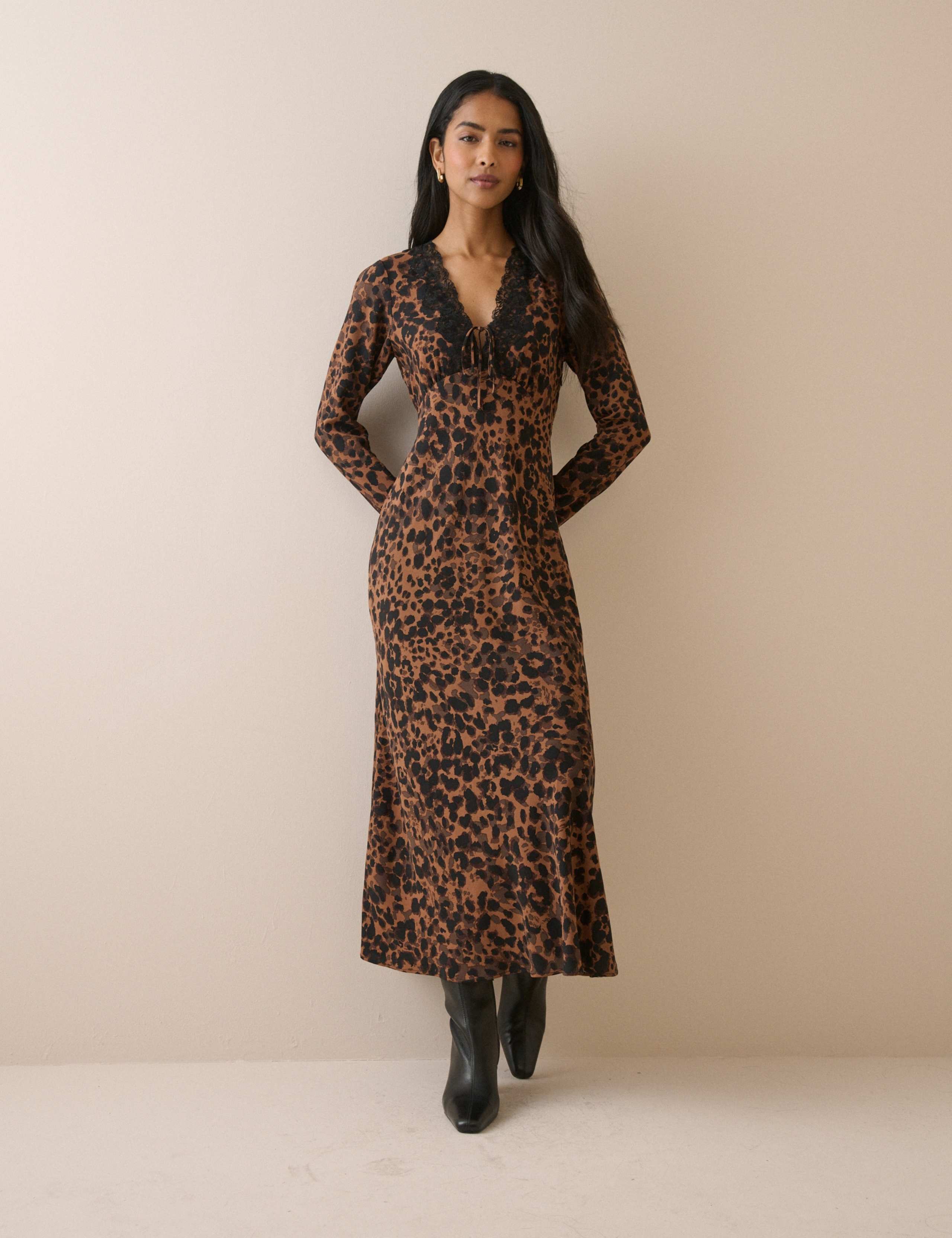 Animal Print V-Neck Midi Tea Dress 1 of 5