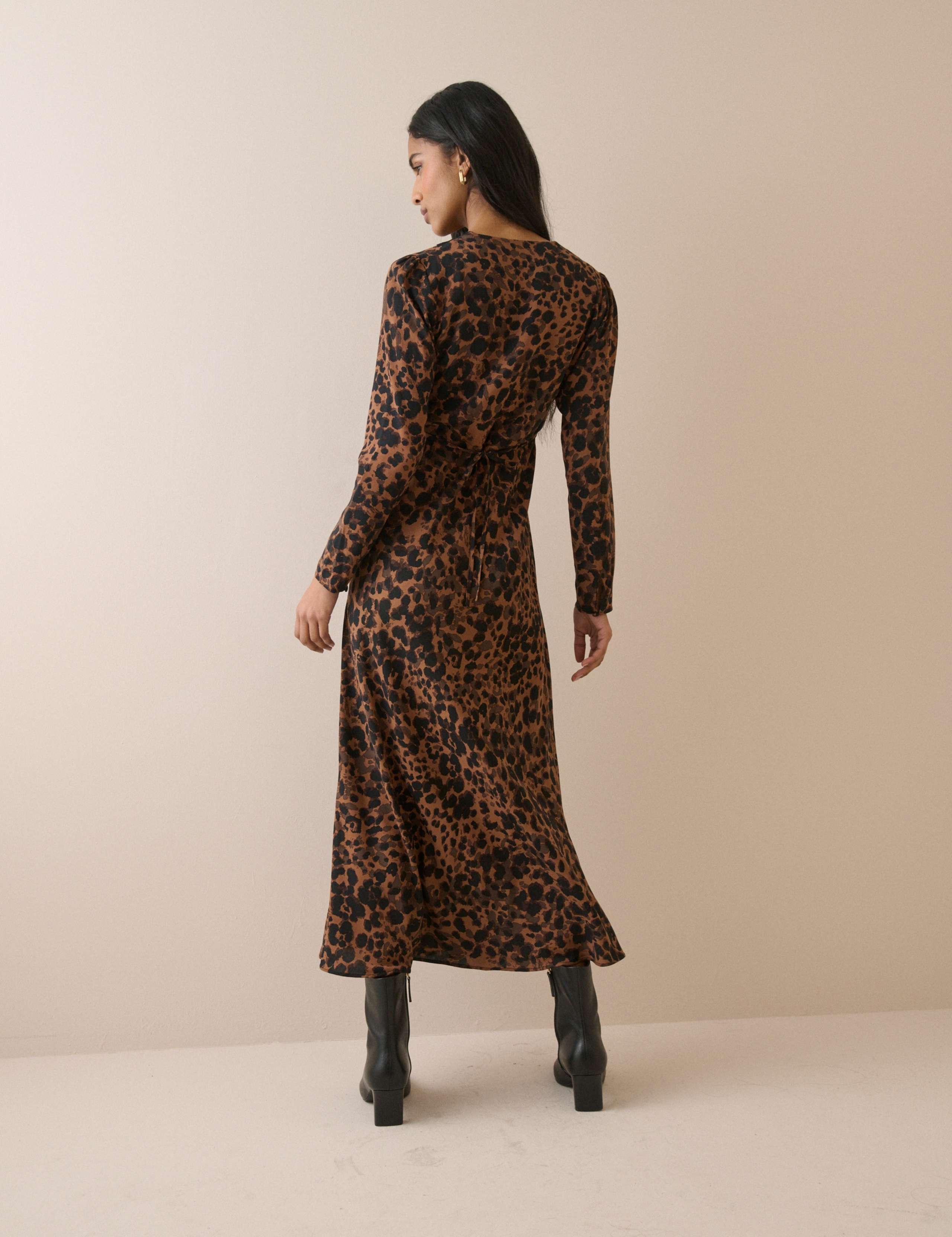 Animal Print V-Neck Midi Tea Dress 2 of 5