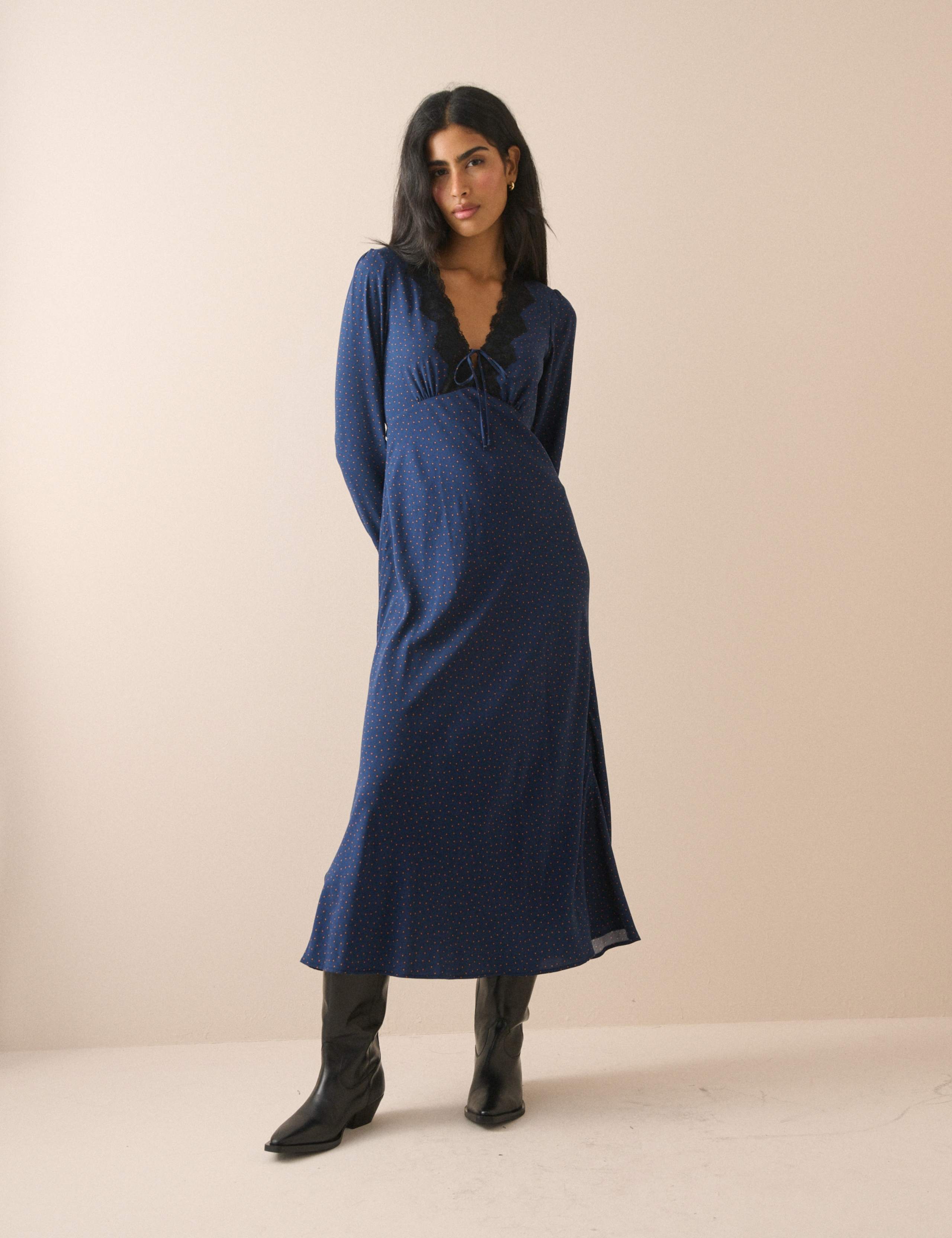 Polka Dot V-Neck Midi Tea Dress 1 of 5