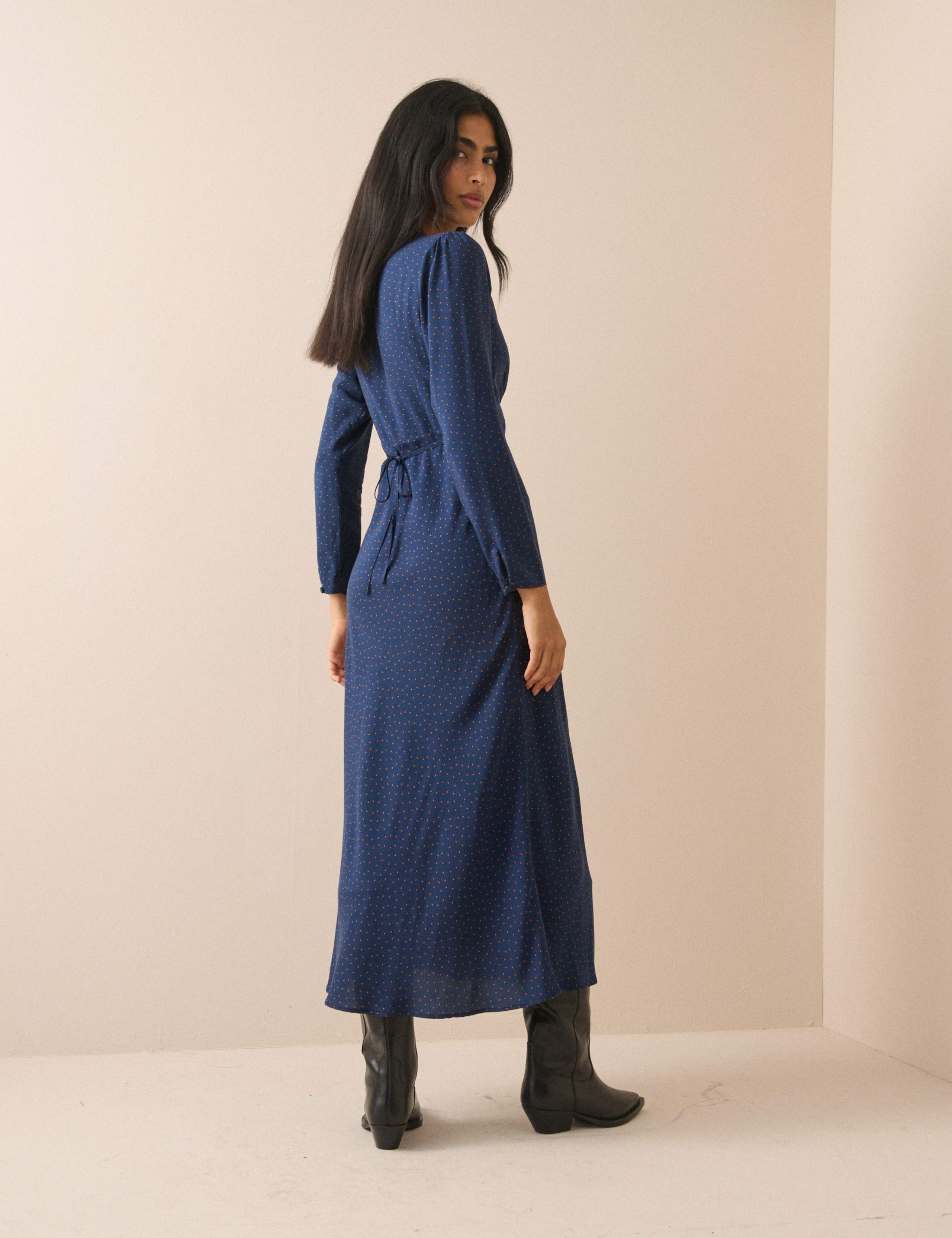 Polka Dot V-Neck Midi Tea Dress 2 of 5