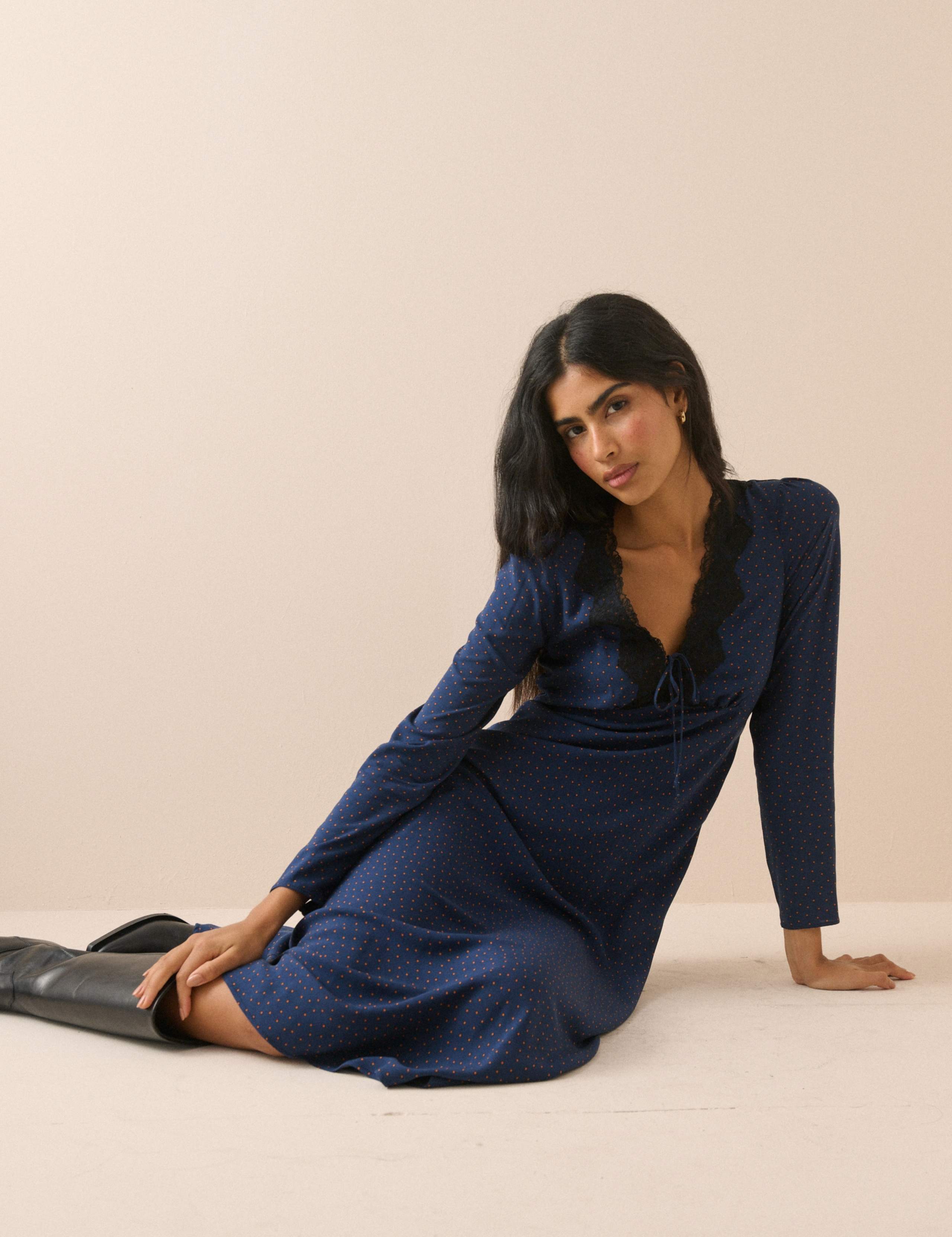 Polka Dot V-Neck Midi Tea Dress 3 of 5