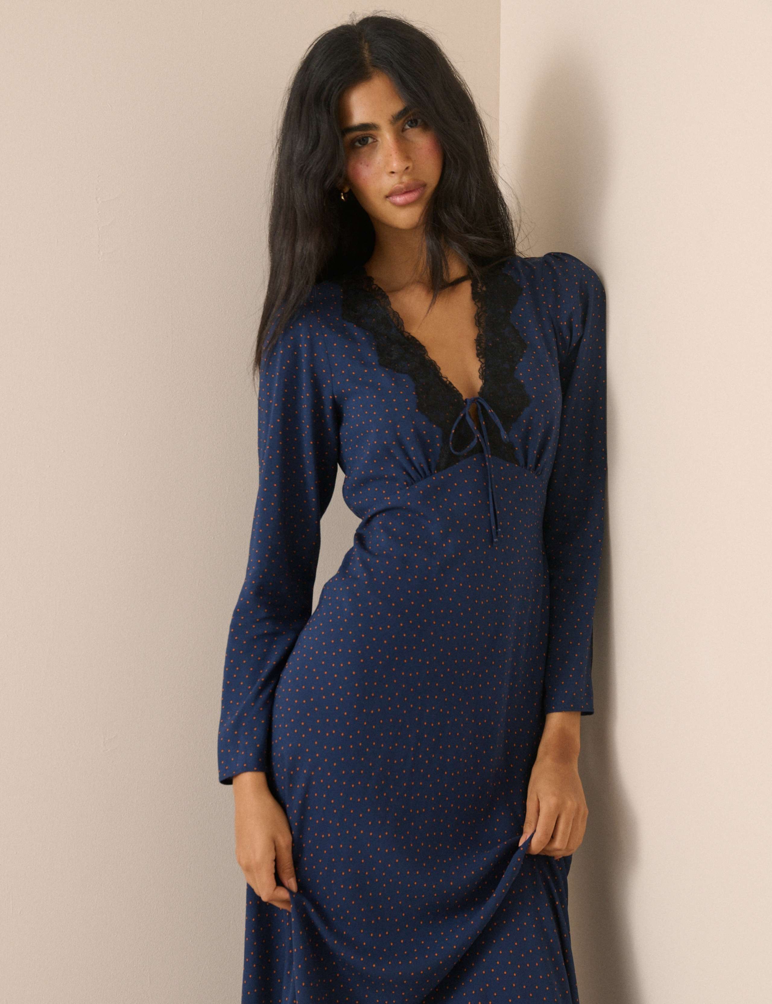 Polka Dot V-Neck Midi Tea Dress 4 of 5