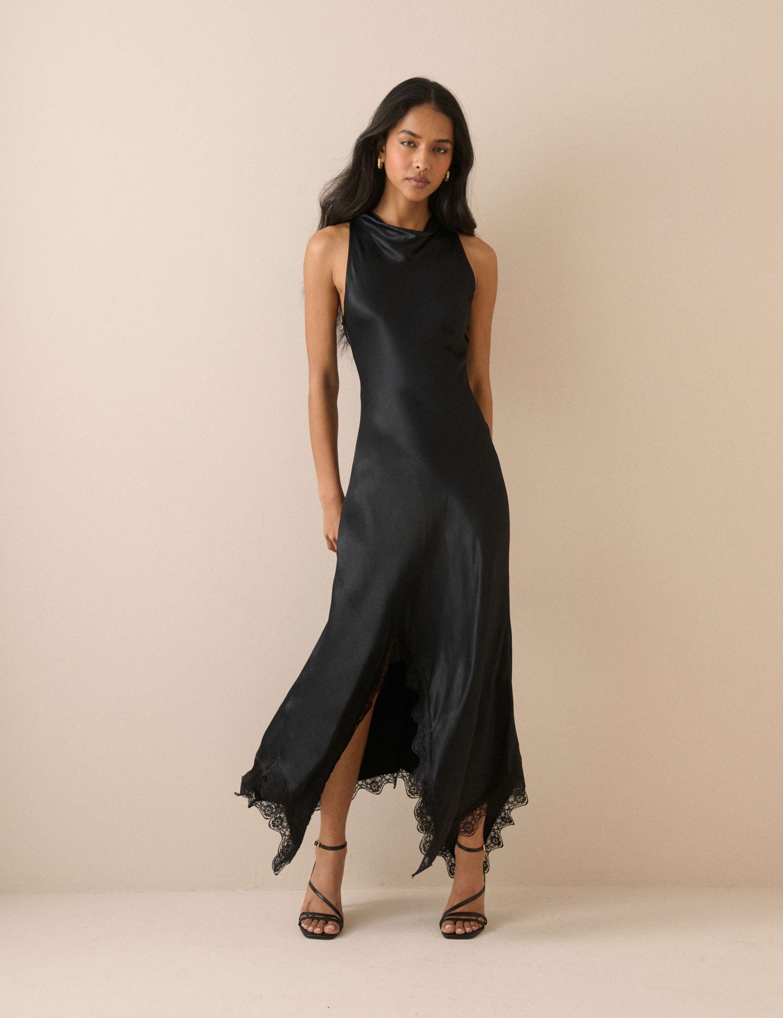 Satin Cowl Neck Midi Skater Dress 3 of 7