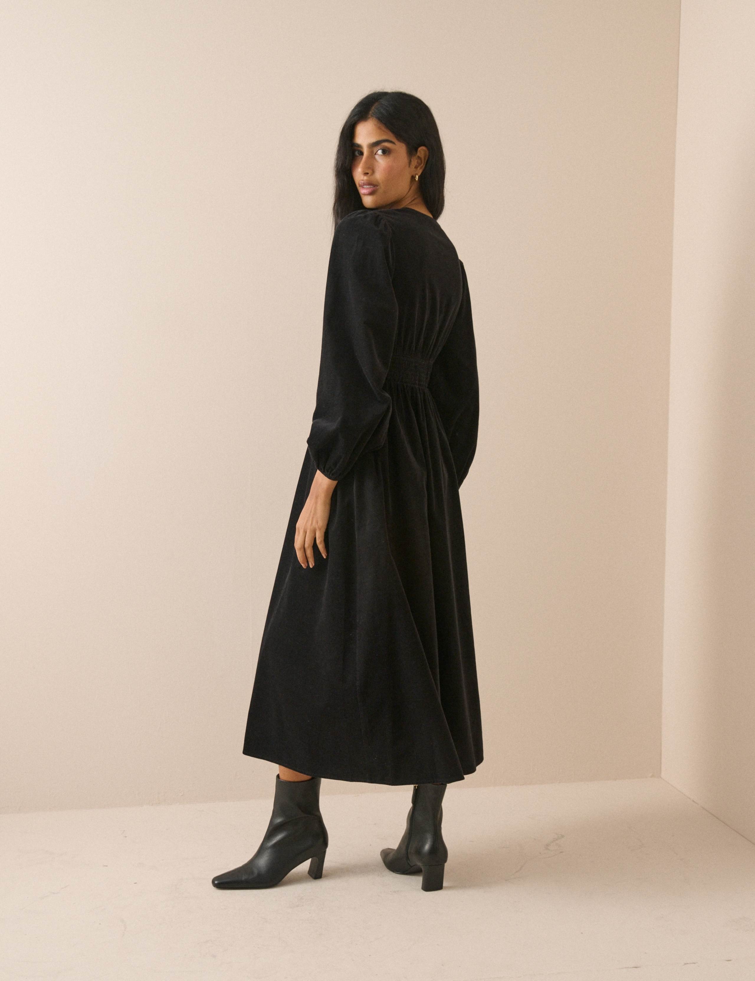 Cord V-Neck Midi Waisted Dress 2 of 5